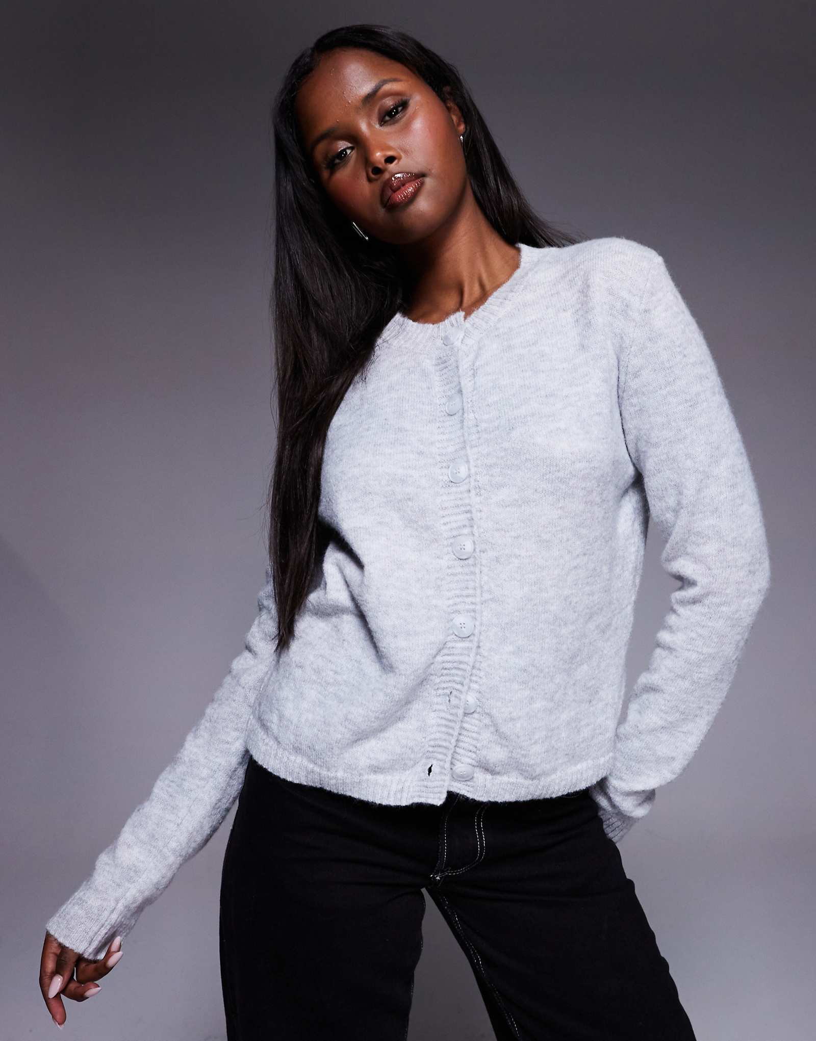 Кардиган из мягкой вязки на пуговицах Princess Polly Denmark светло-серого цвета 11990₽