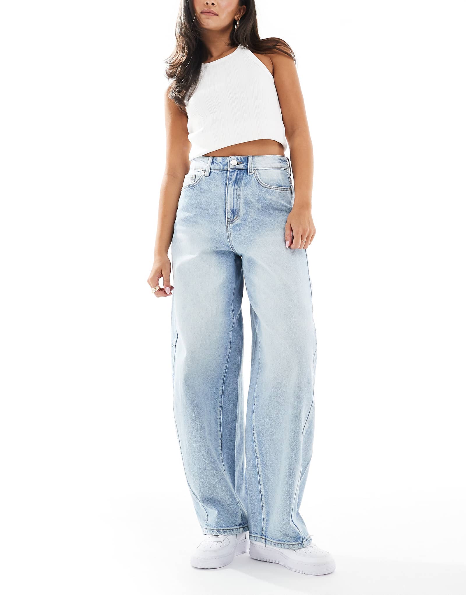 Джинсы Object premium super barrel leg из светло-голубого денима после стирки