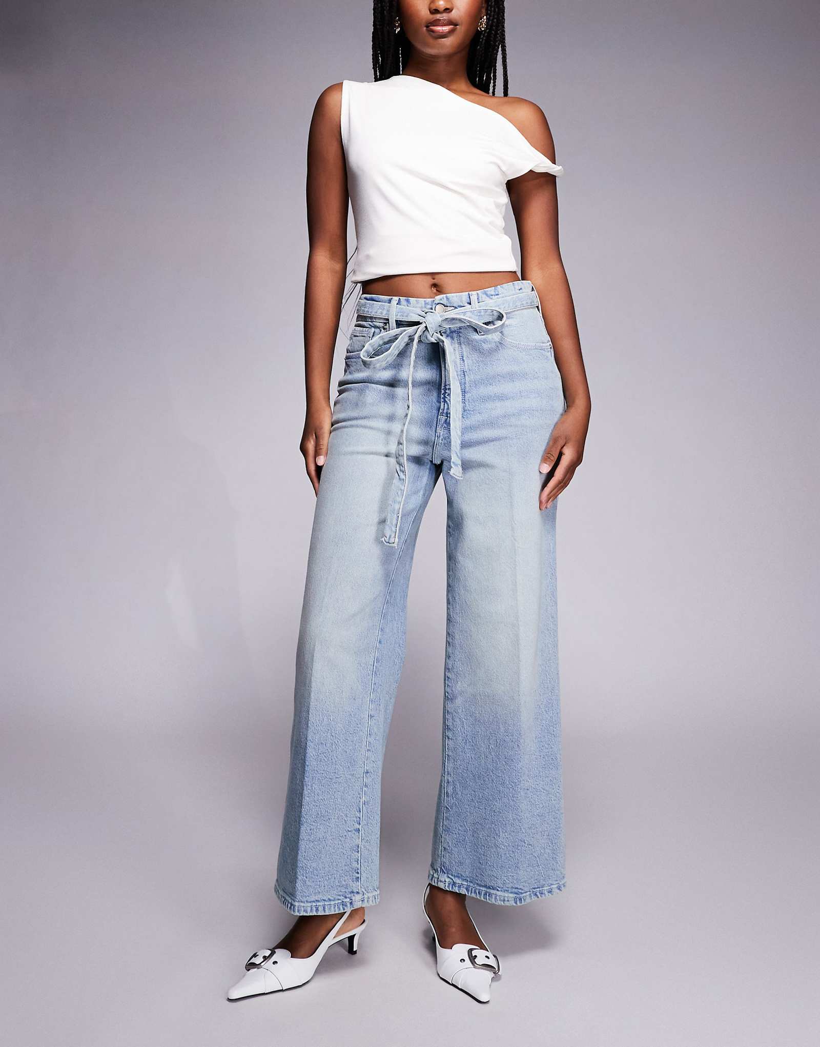 Хорошие американские укороченные джинсы-палаццо с хорошей талией светло-голубого цвета