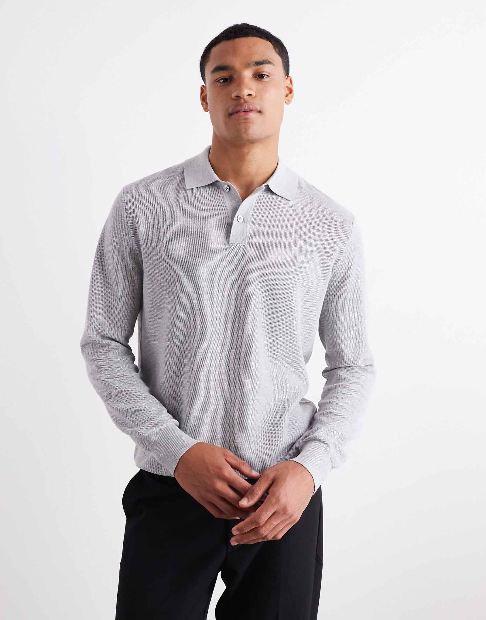 Трикотажное поло с длинным рукавом из смеси хлопка Mango серого цвета 12290₽