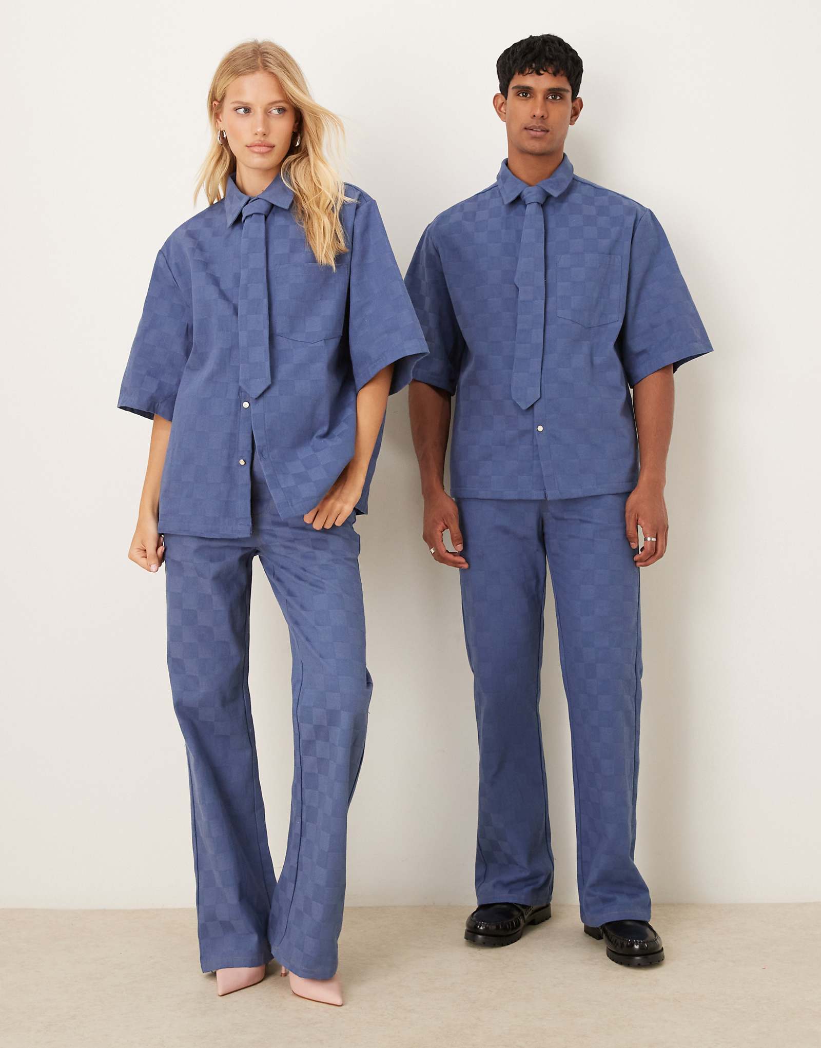 Джинсы Sister Jane унисекс в клетку синего цвета - часть комплекта