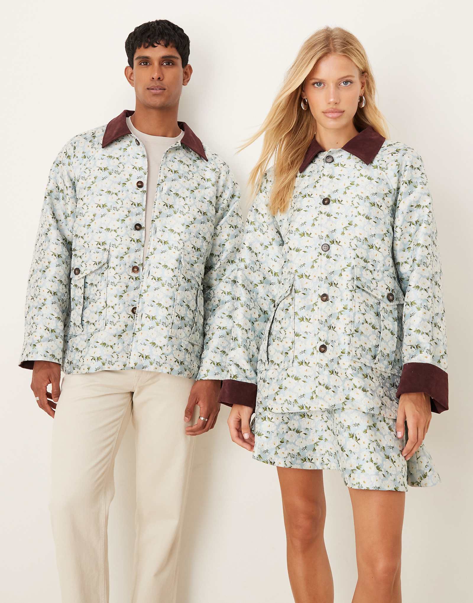 Мужская жаккардовая куртка с контрастным воротником Sister Jane синего цвета