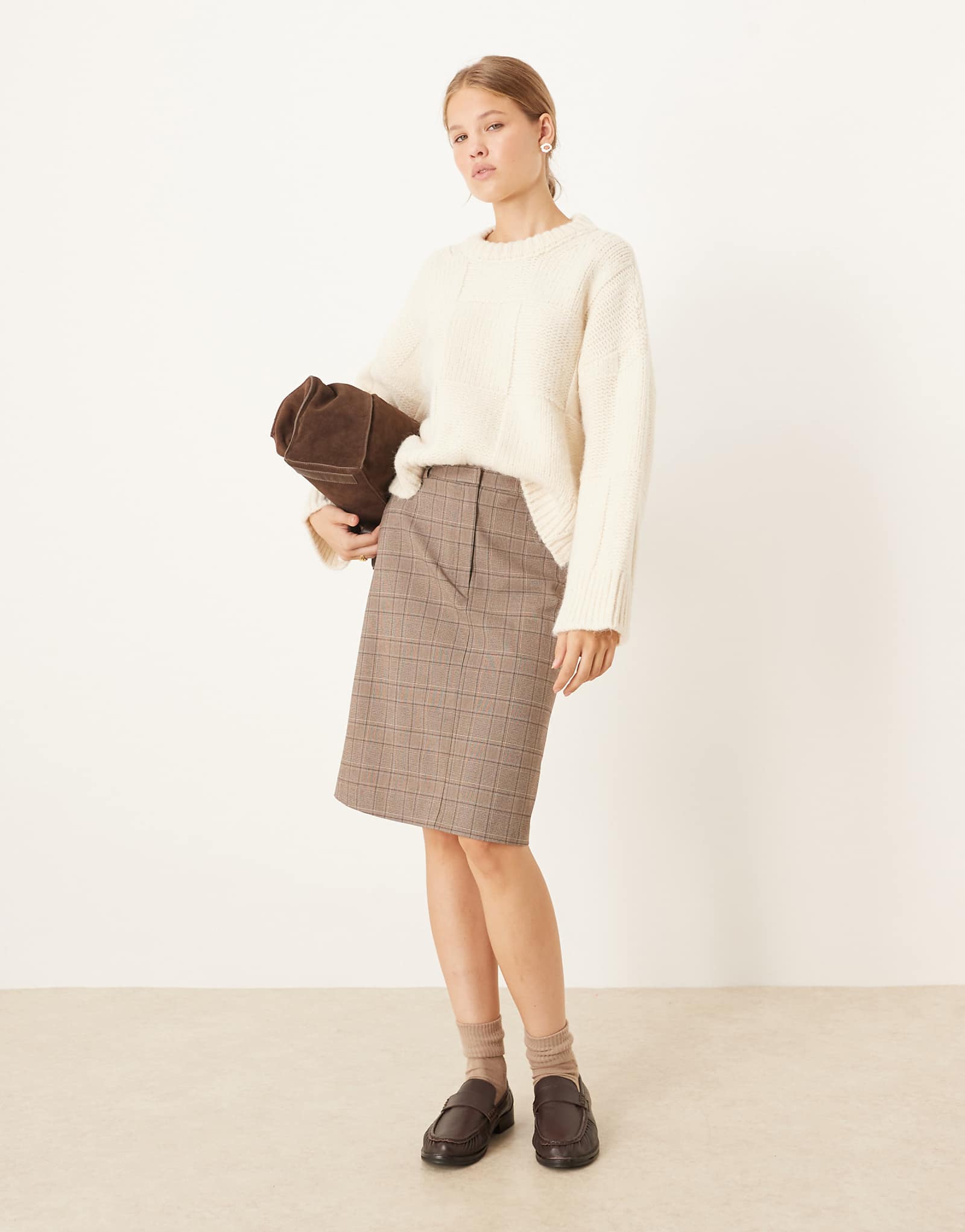 Сшитая по индивидуальному заказу ASOS юбка миди длиной 90-х годов в серую клетку 5990₽