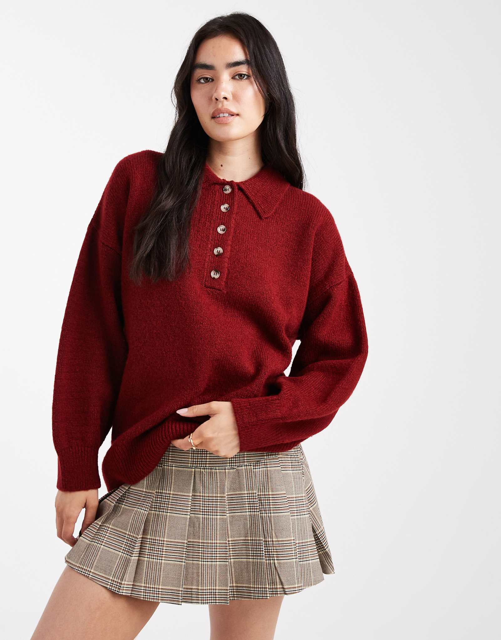 ДИЗАЙНЕРСКАЯ трикотажная компактная рубашка-поло ASOS бордового цвета 10190₽