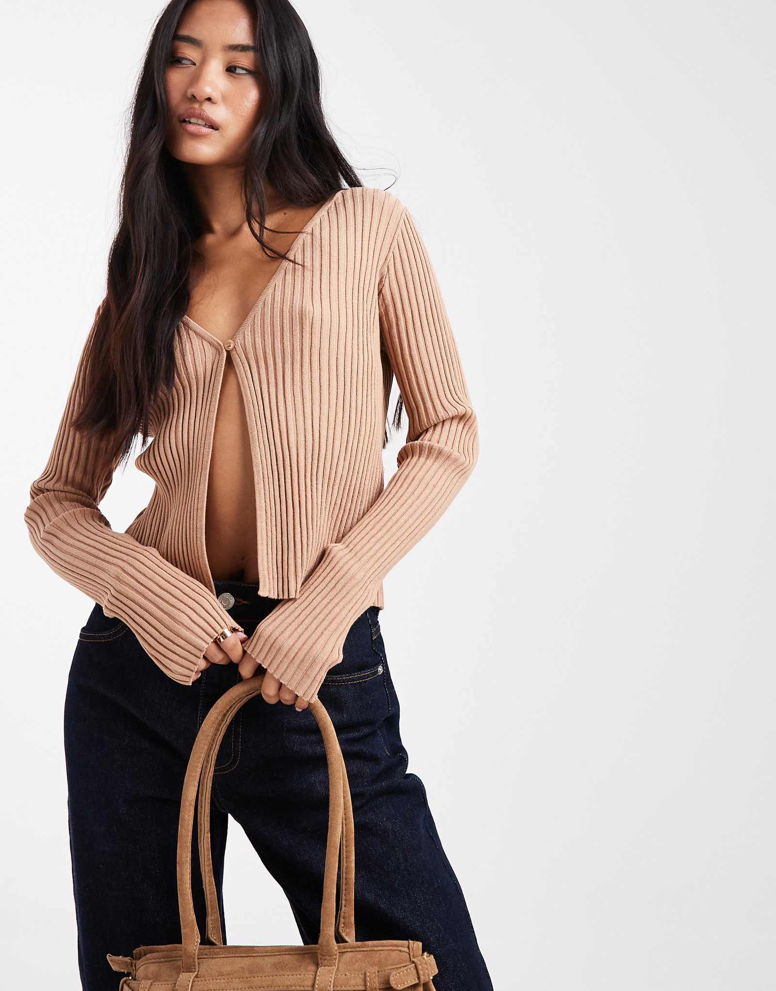 Мисс Селфридж ребра вязать открыть одну кнопку кардиган в верблюжьих 8190₽