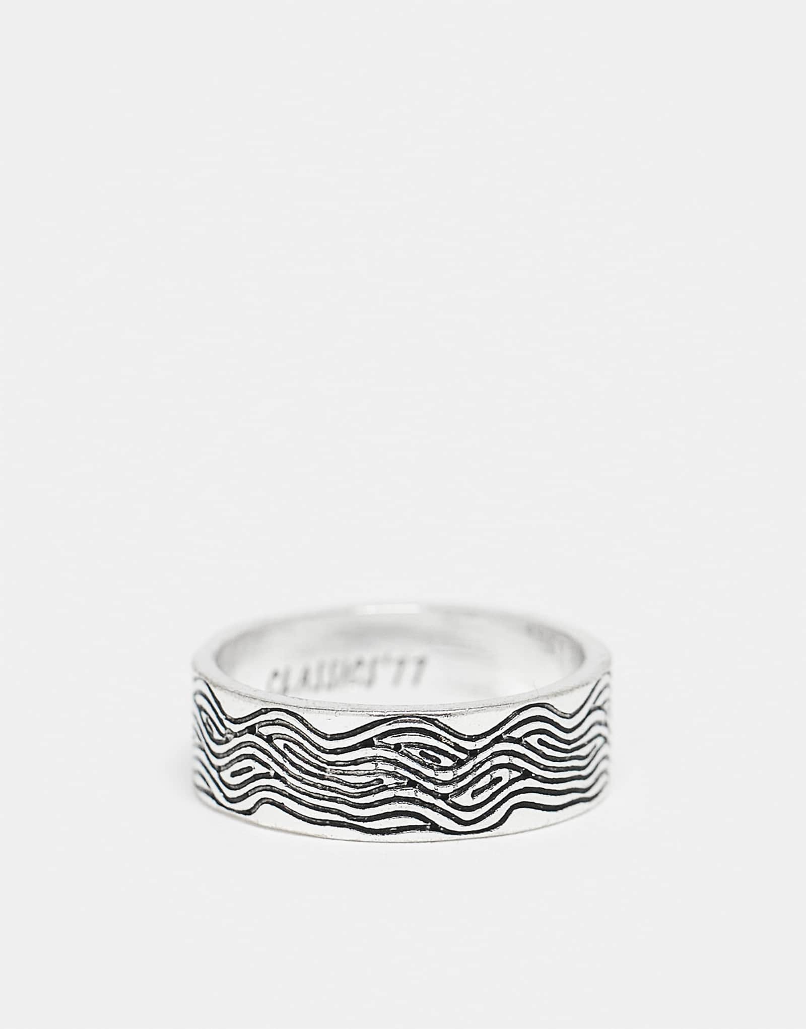Классическое кольцо с гравировкой в виде волны 77 серебряного оттенка