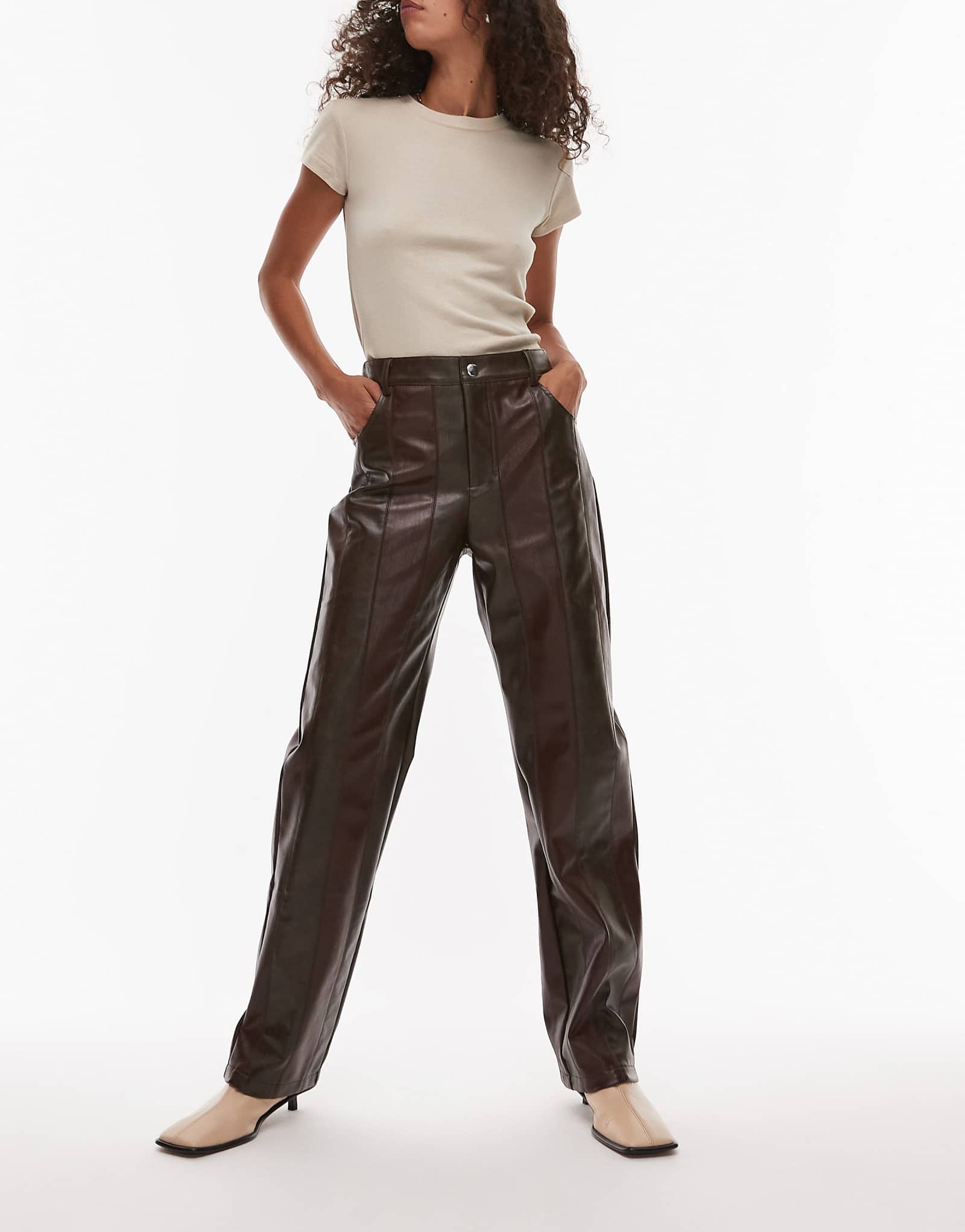 Брюки LAAGAM maia с завышенной талией в контрастную черную и коричневую полоску