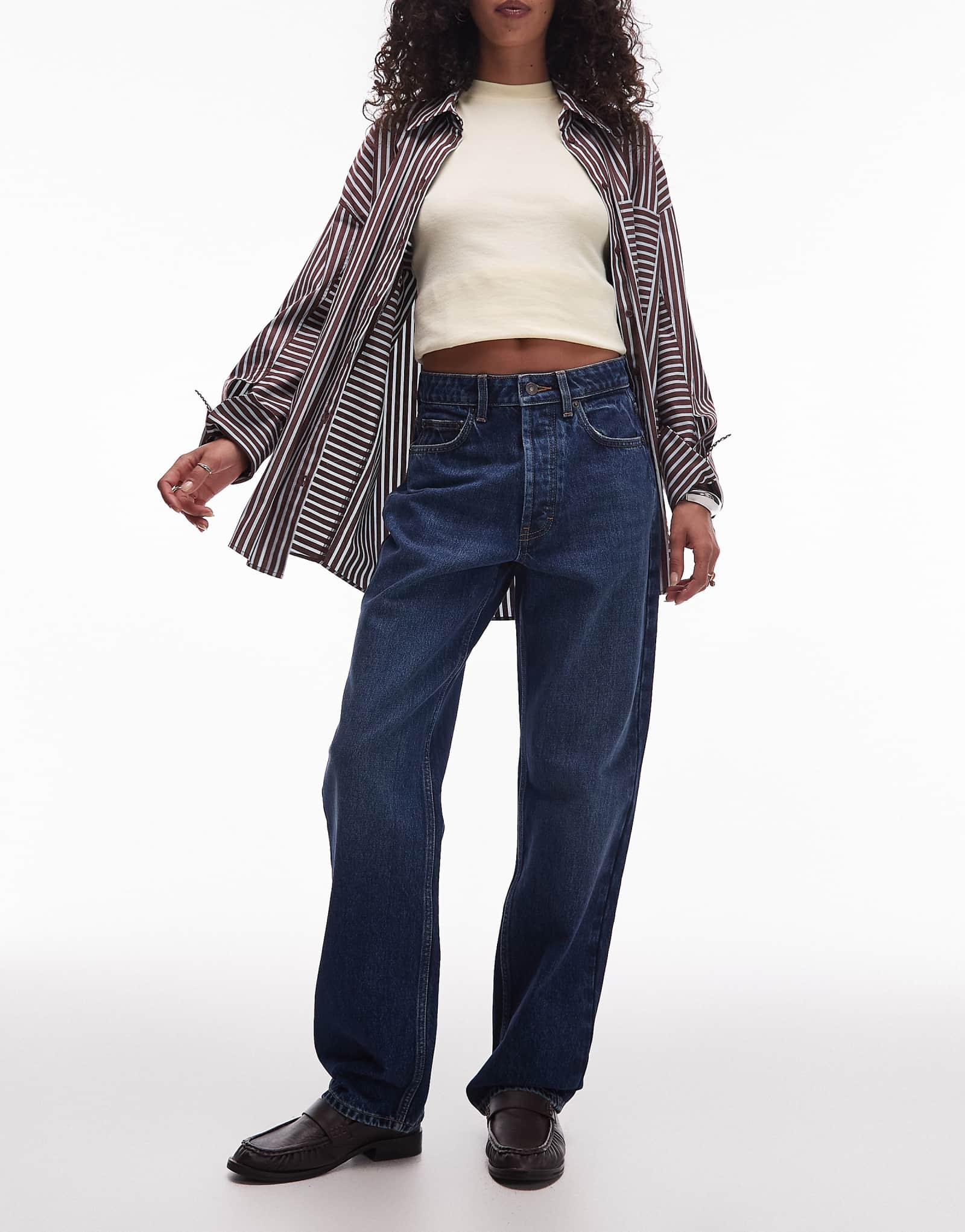 Прямые джинсы Topshop Kort с высокой посадкой насыщенного синего цвета 16290₽