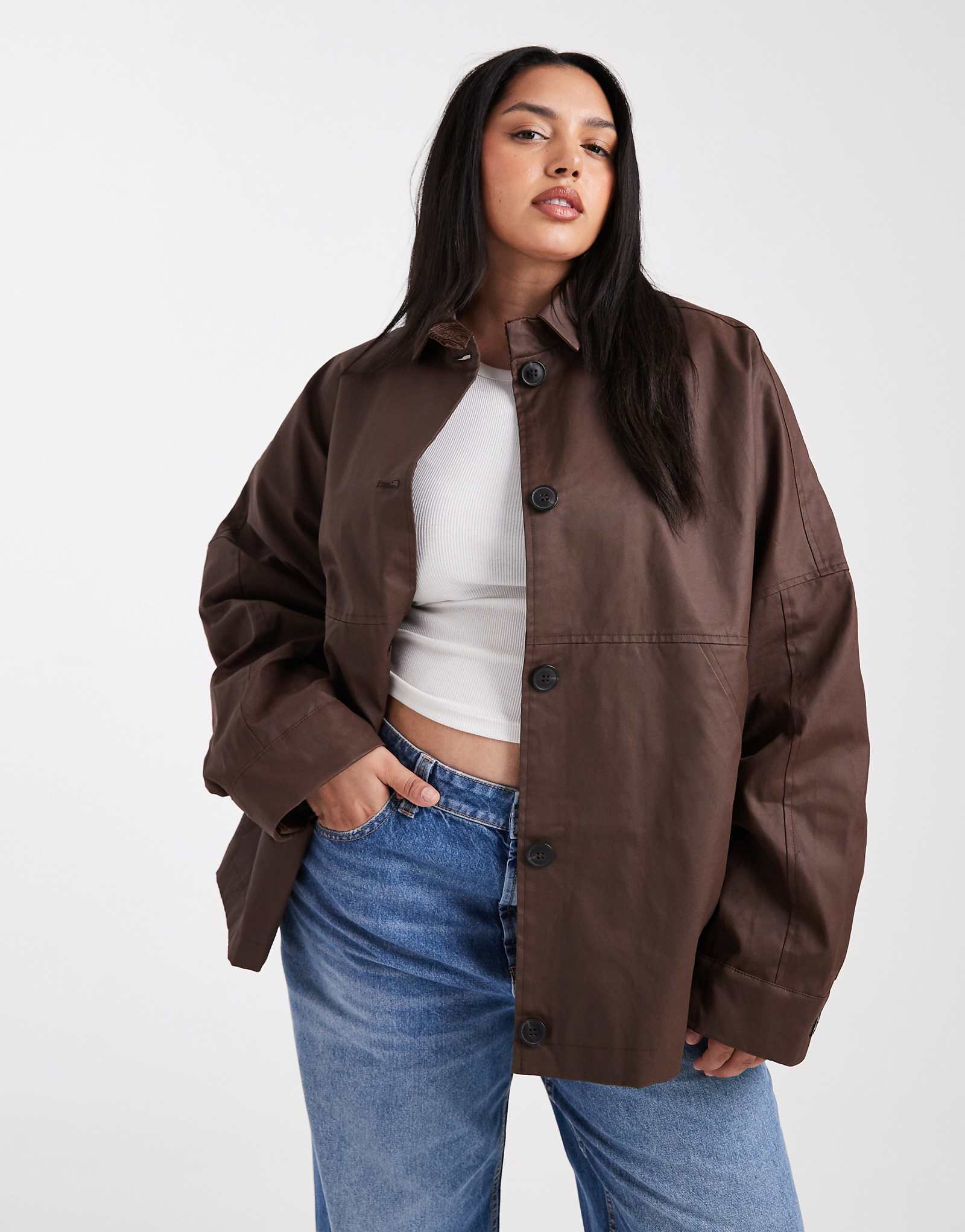 Жакет Harrington шоколадного цвета с вощеной отделкой ASOS DESIGN Curve 10690₽