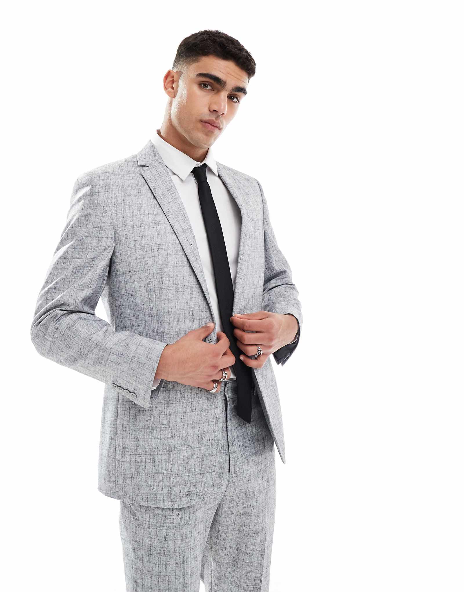 Приталенный пиджак из хлопчатобумажной смеси ASOS DESIGN светло-серого цвета 24290₽