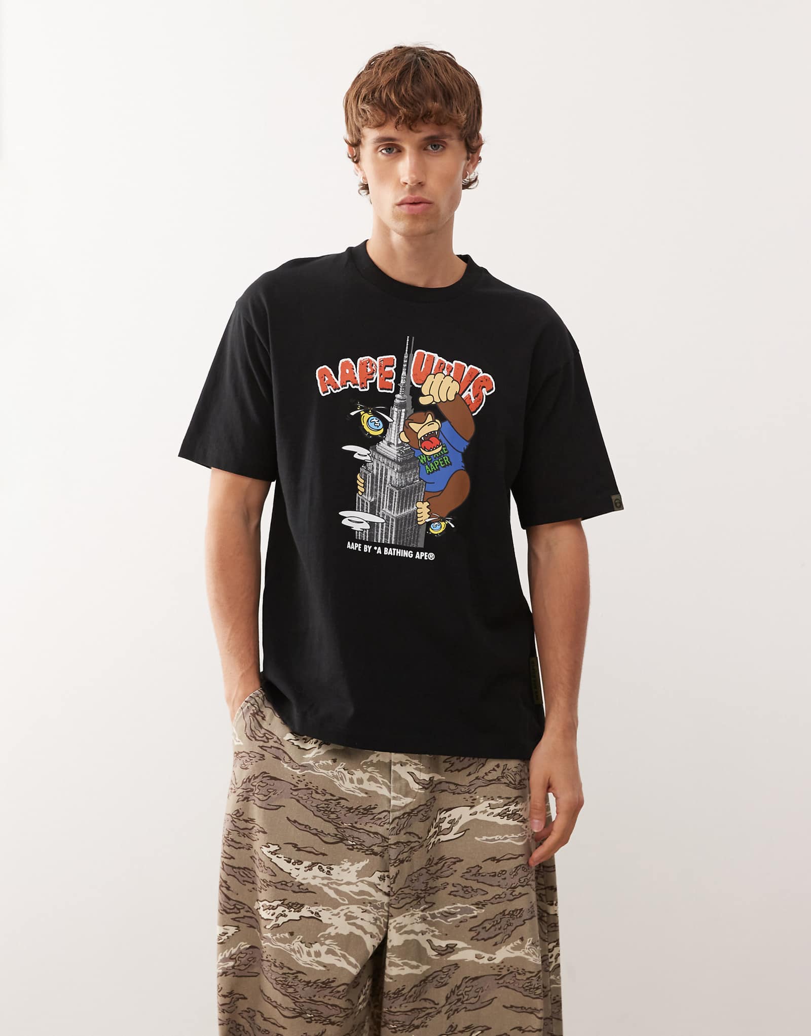 Облегающая футболка Aape by A Bathing Ape черного цвета с принтом 