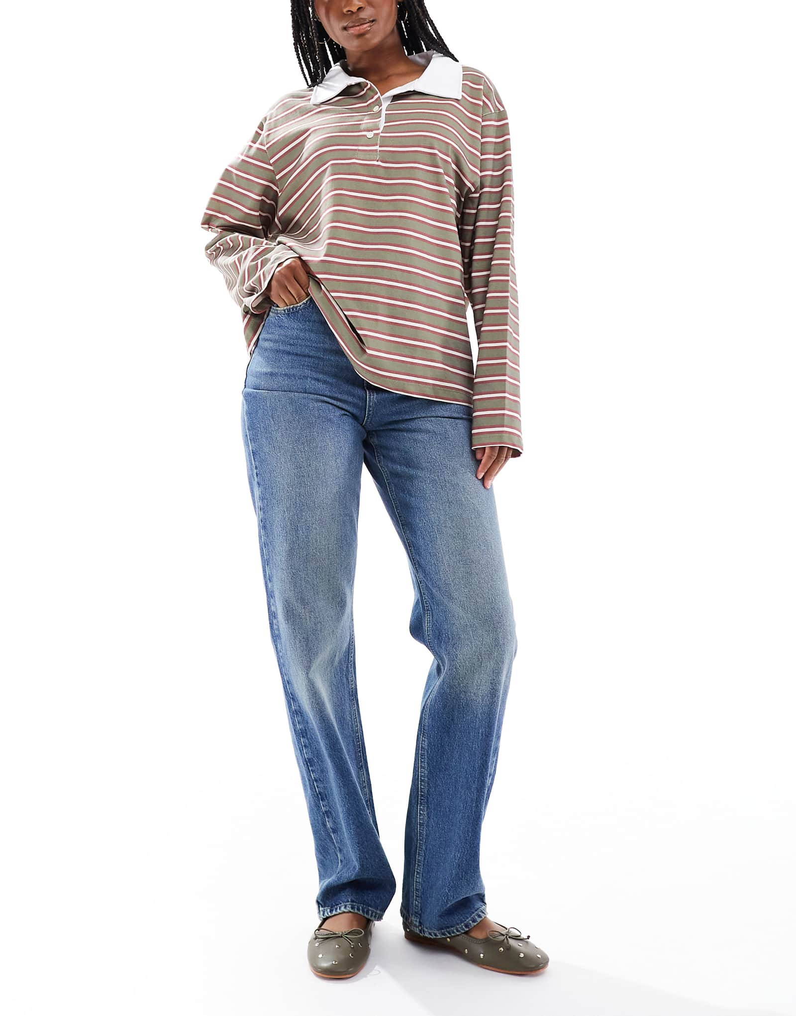 Джинсы прямого кроя PIECES Kate с высокой посадкой средне-синего цвета 16490₽