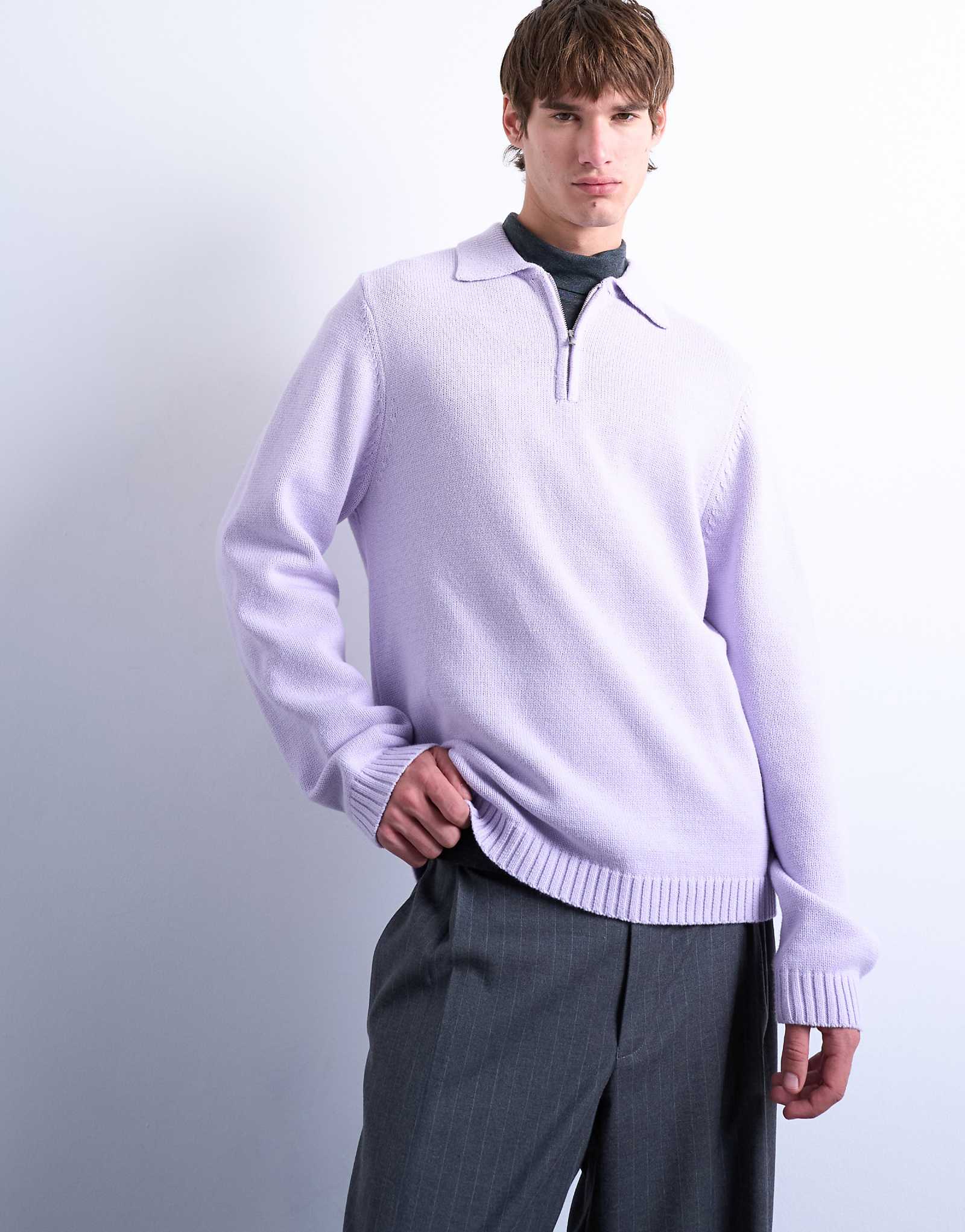 Рубашка-поло Topman стандартного кроя на молнии сиреневого цвета 12290₽