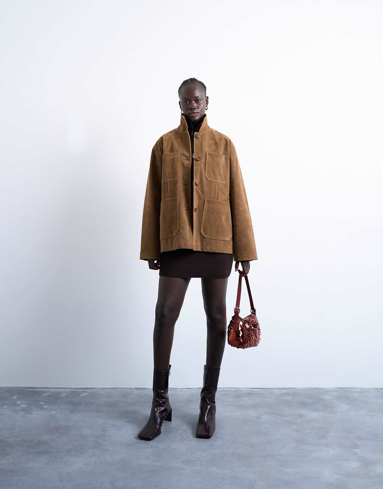 Облегающая повседневная сережка из искусственной замши Topshop коричневого цвета 28390₽