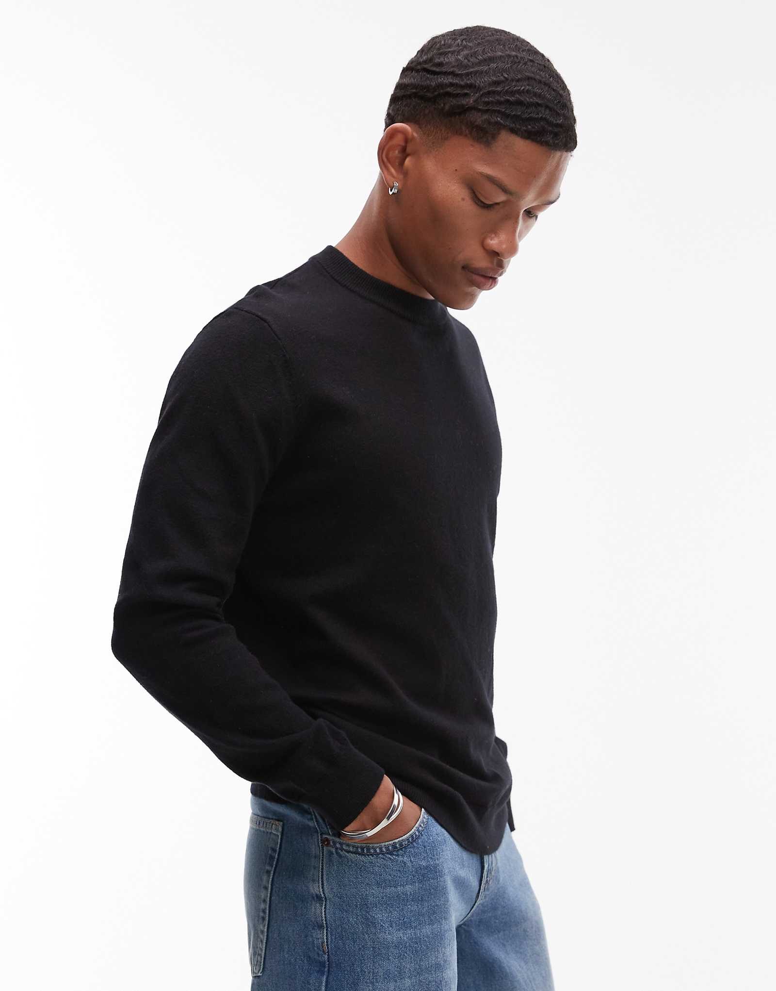 Свитер из смесовой шерсти Topman essential с горловиной черепахой черного цвета 9790₽