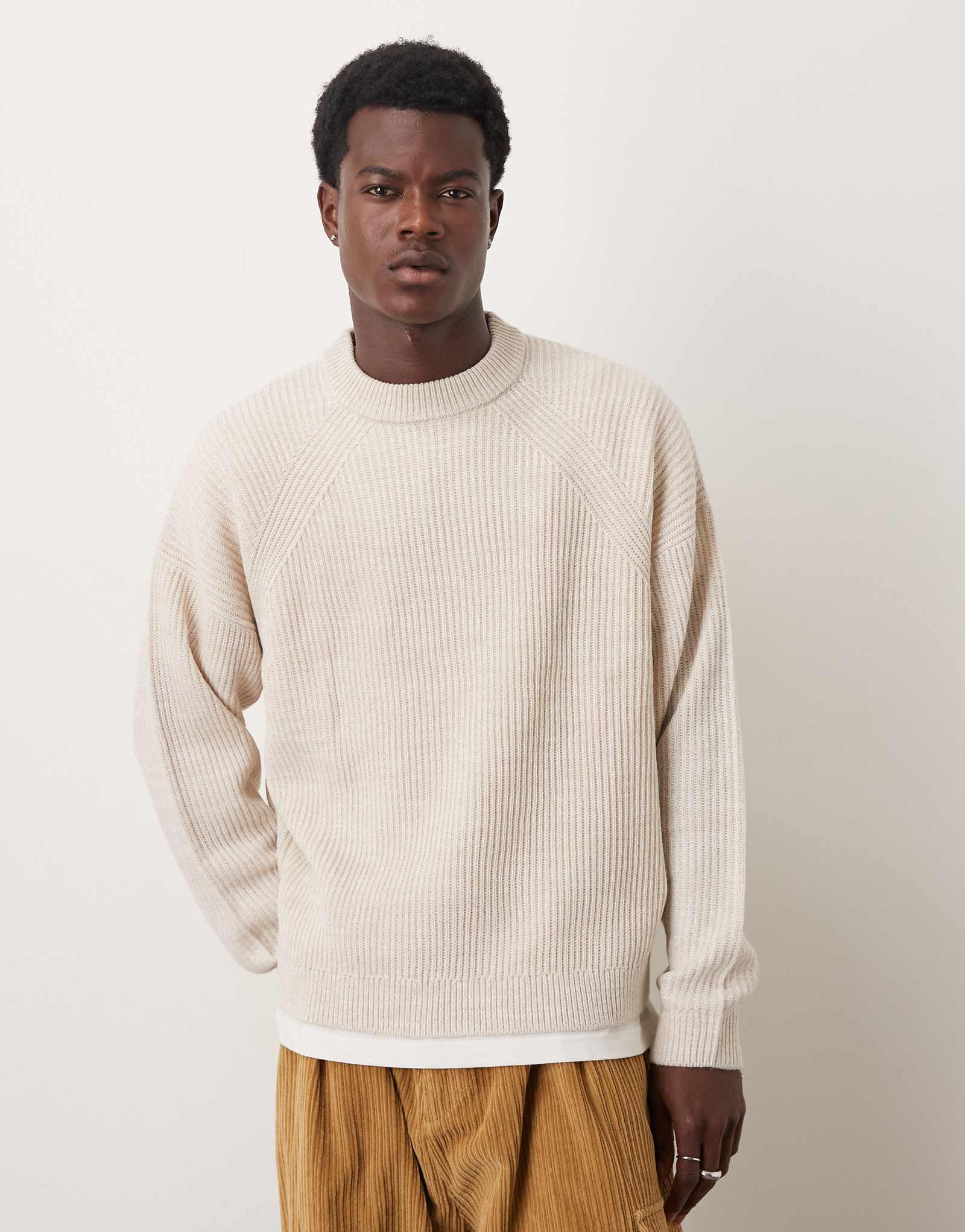 ДИЗАЙНЕРСКИЙ свитер оверсайз рыбацкой вязки в рубчик ASOS DESIGN из верескового камня 10390₽