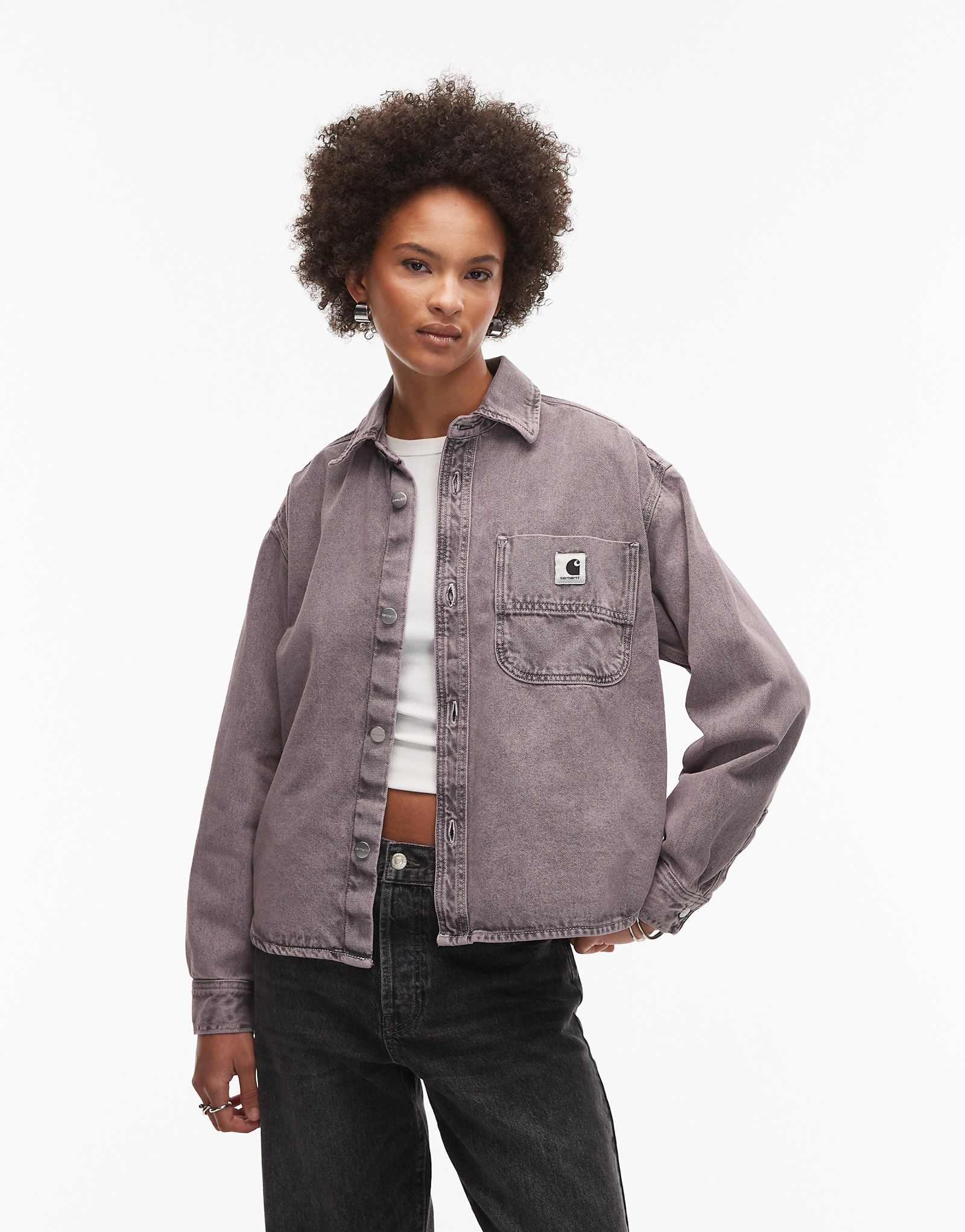 Куртка-рубашка Carhartt WIP georgia розового цвета с кислотной стиркой 34290₽