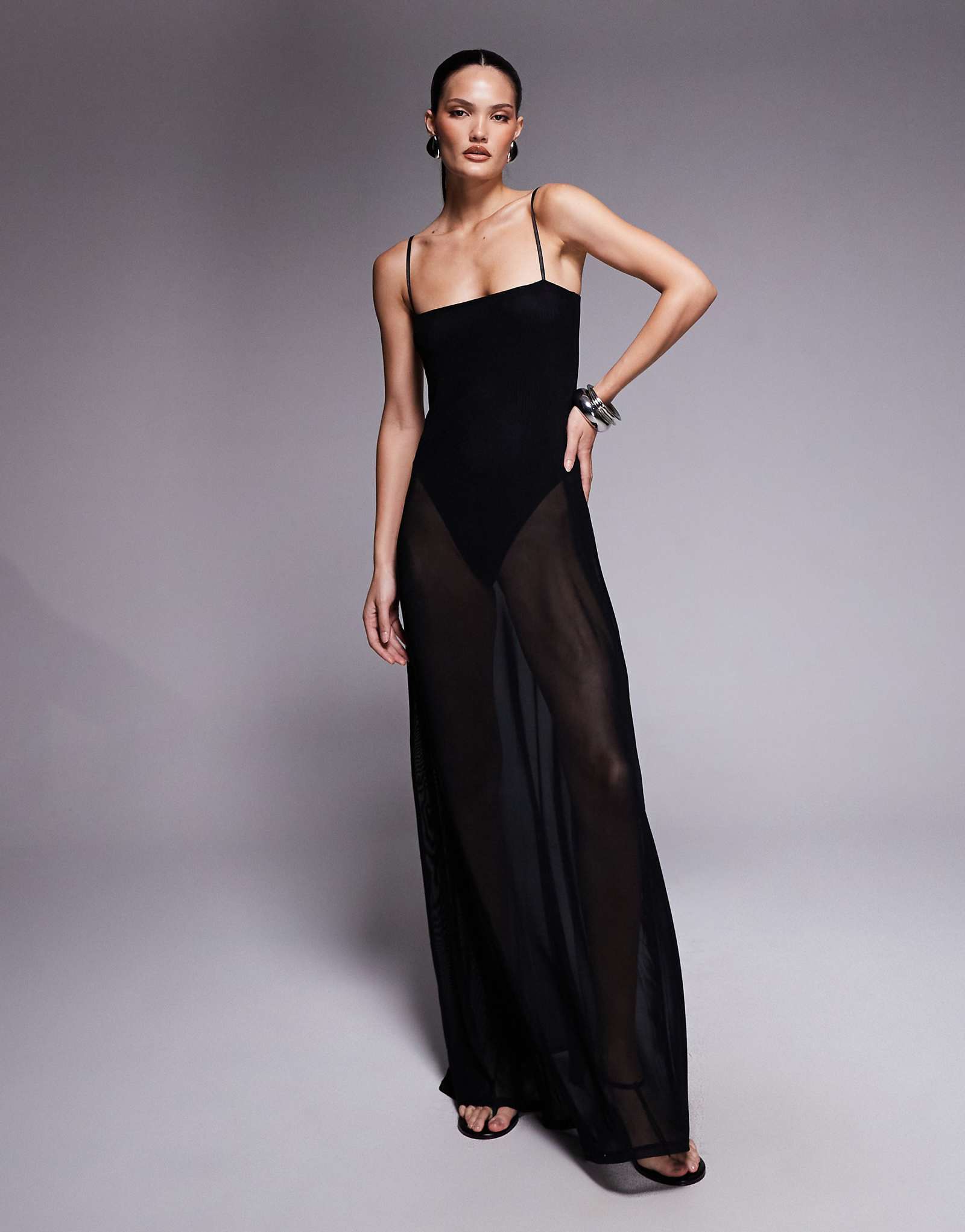 Макси-платье-боди из прозрачной сетки AFRM Shea черного цвета