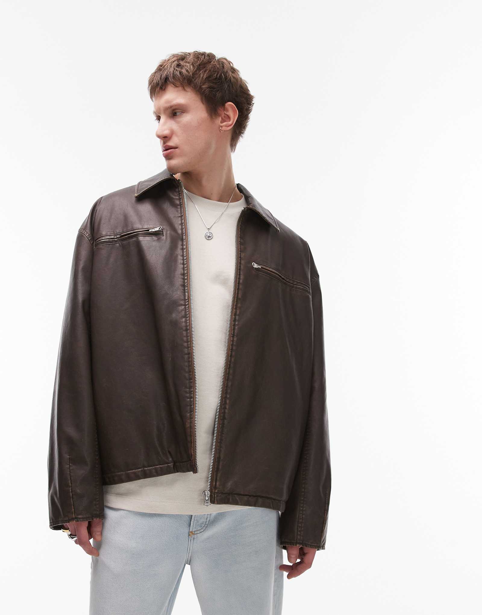 Куртка из искусственной кожи Topman коричневого цвета 12190₽