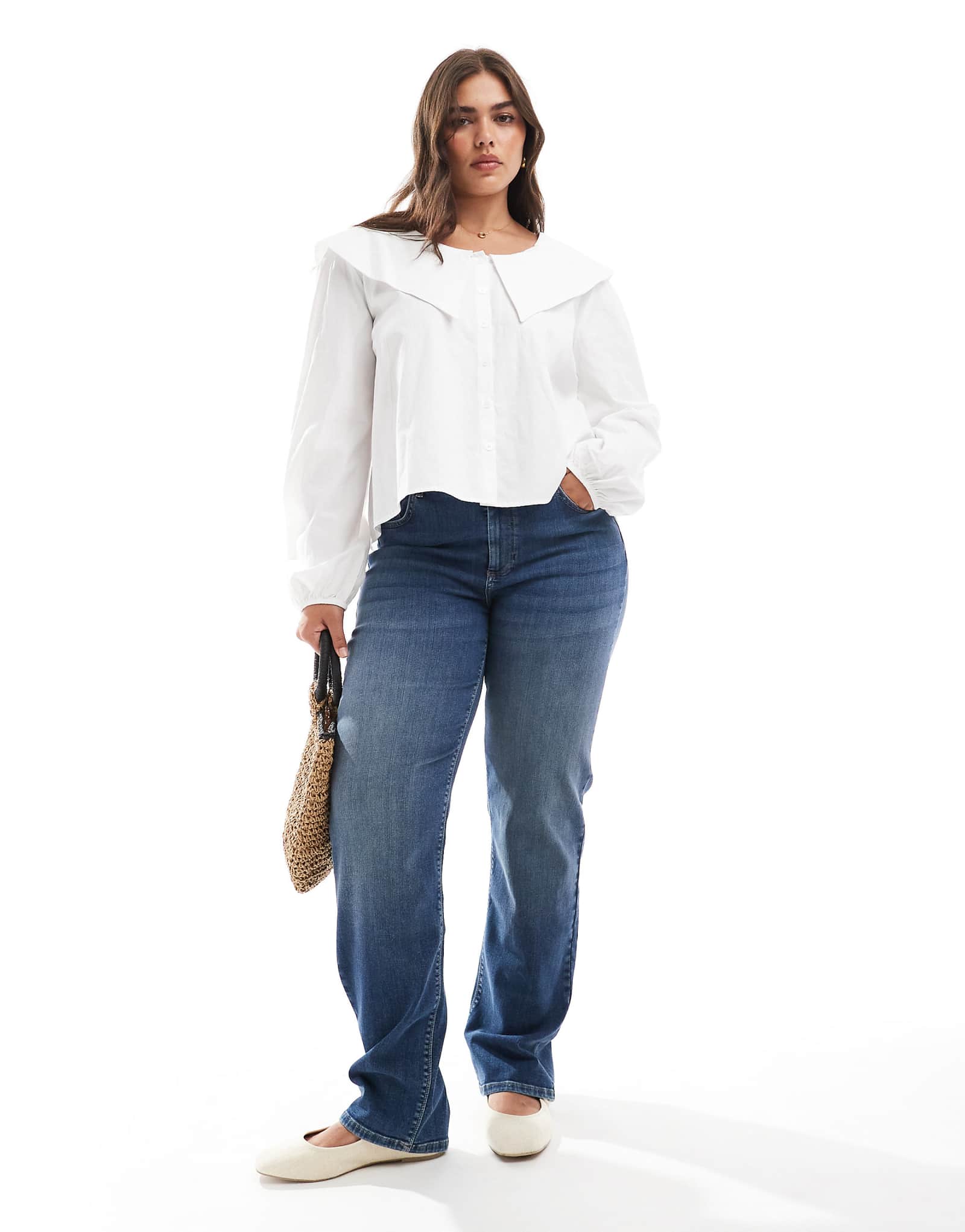 Джинсы ONLY Curve с прямыми штанинами темно-синего цвета 17790₽