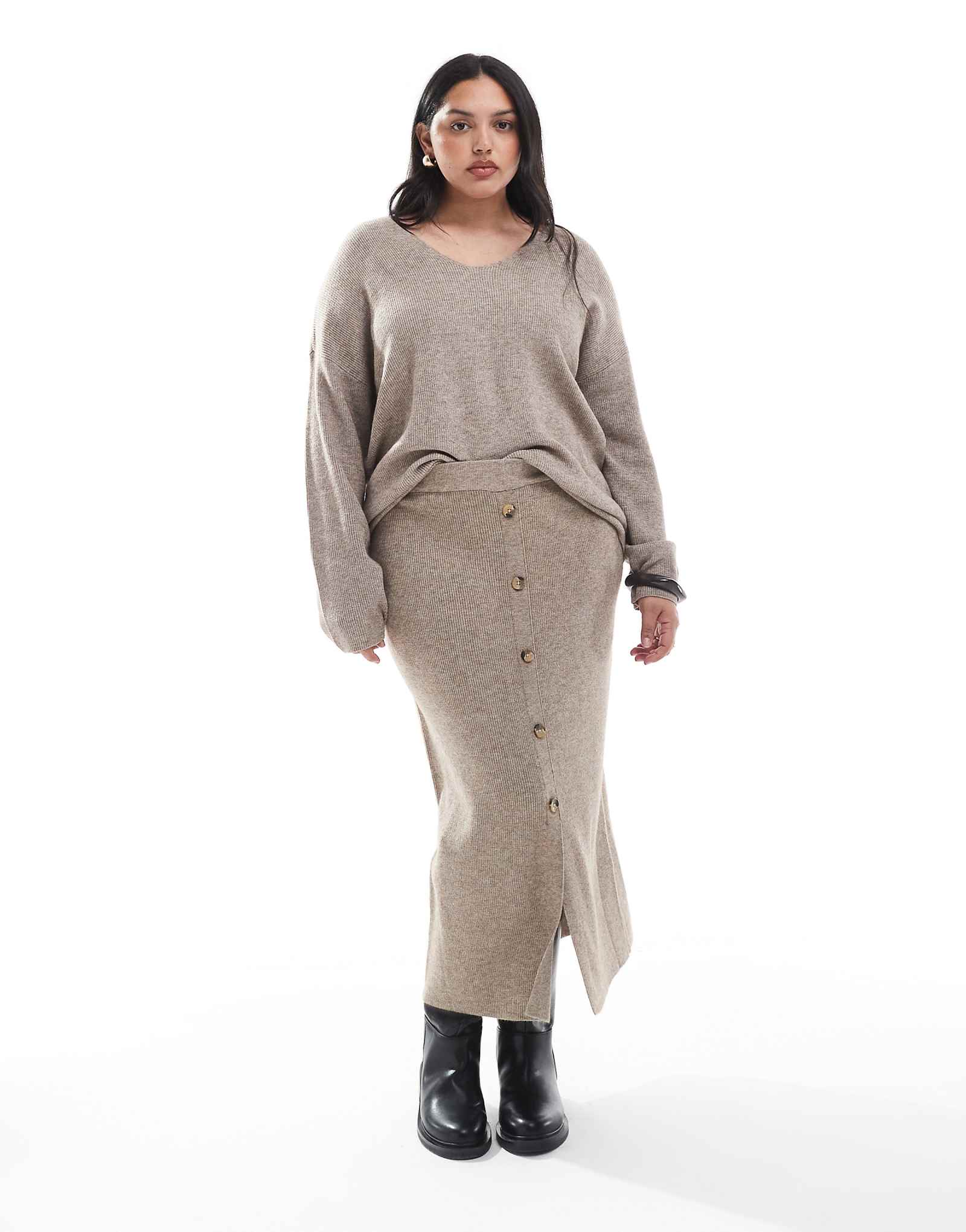 Юбка миди в рубчик ONLY бежевого цвета - часть комплекта