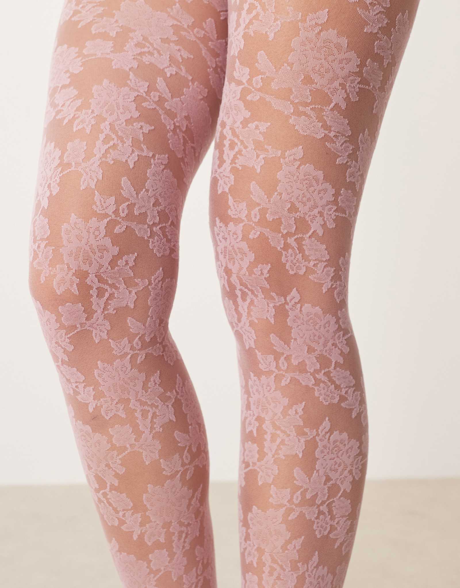 Кружевные колготки ASOS DESIGN с цветочным рисунком светло-розового цвета 3490₽