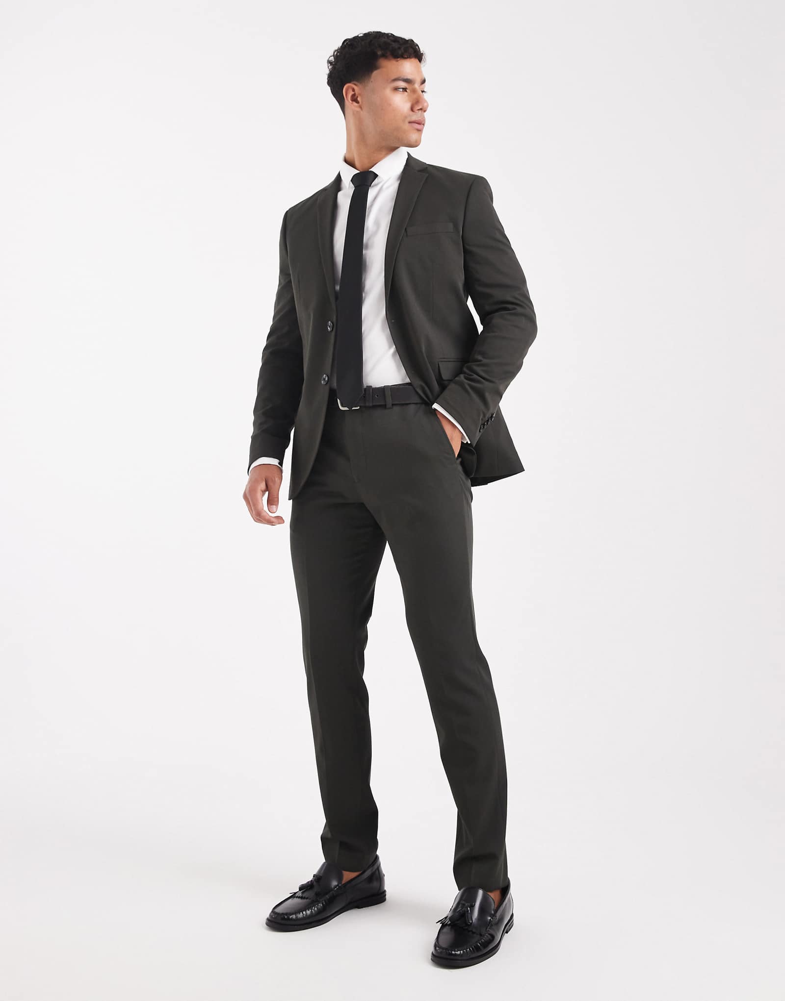 Супертонкие костюмные брюки Jack -Jones темно-зеленого цвета 11890₽