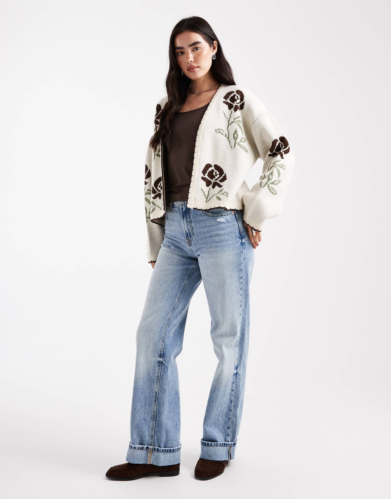 Кардиган с цветочным узором Мисс Селфридж выполненный в кремово-шоколадных тонах 12290₽