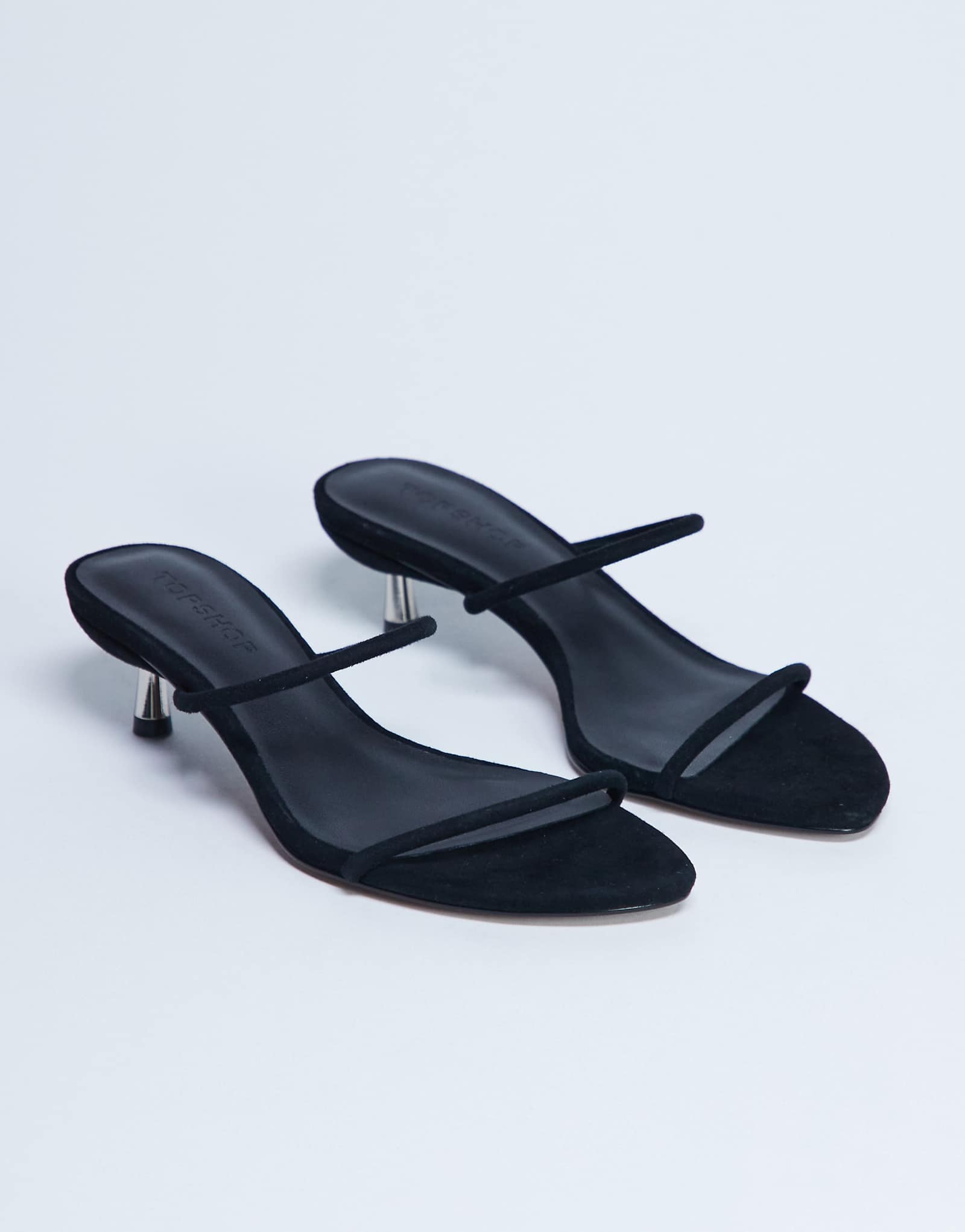 Шлепанцы из натуральной замши на высоком каблуке Topshop Ada черного цвета 13690₽