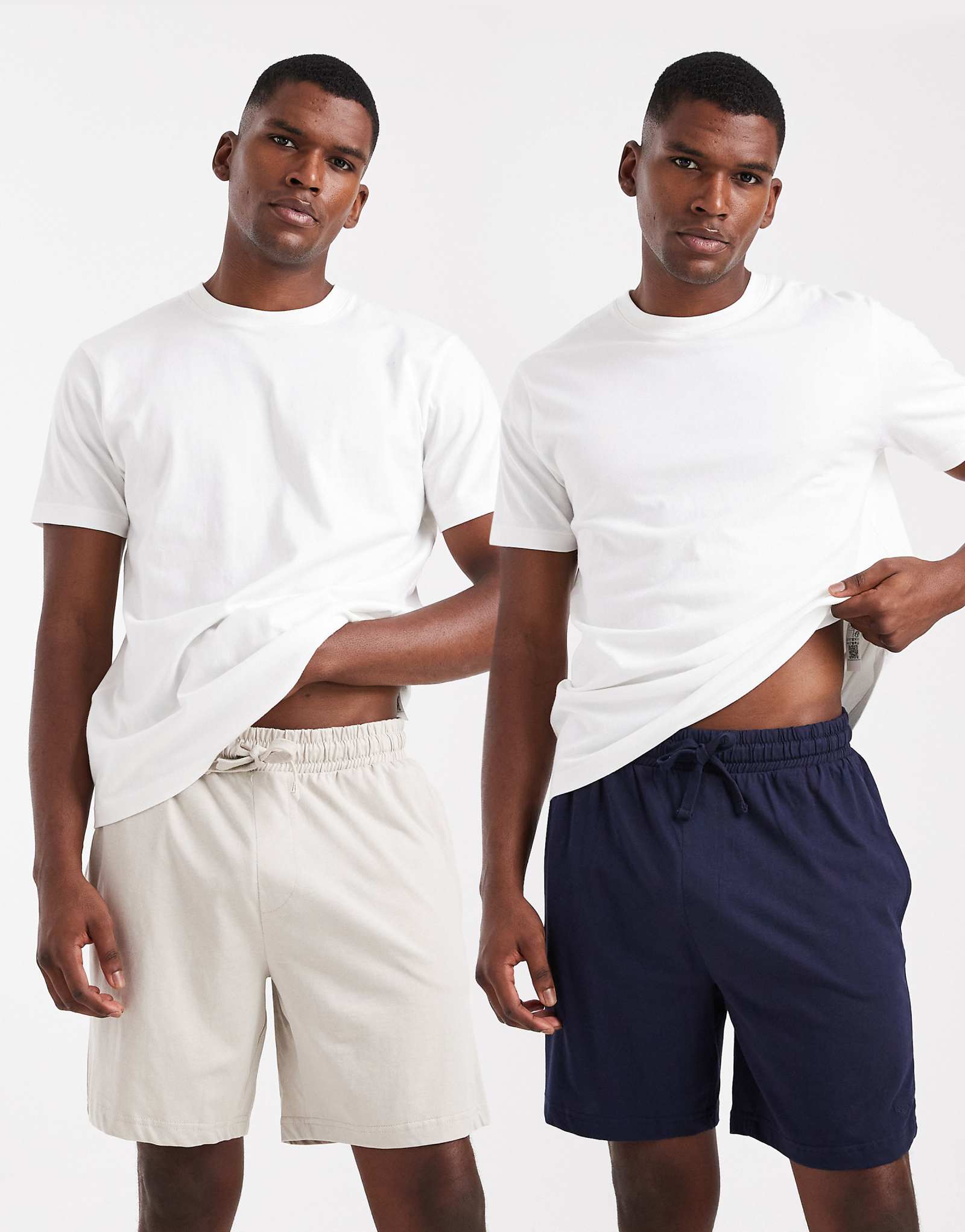 Поношенные шорты для отдыха из 2-х упаковок хлопчатобумажной смеси на шнурках темно-синего цвета и цвета камня