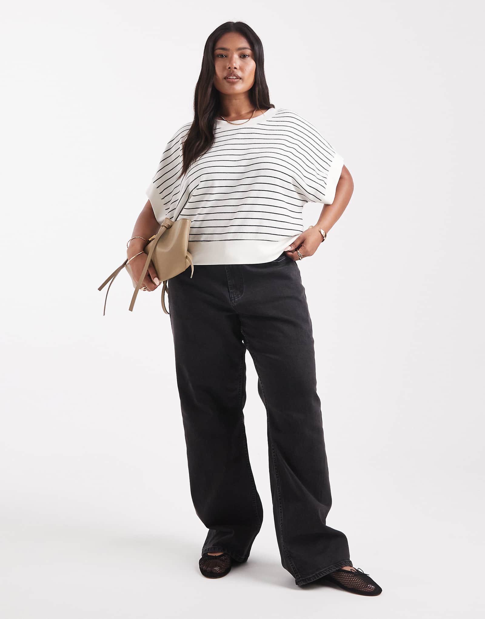 Джинсы ASOS DESIGN Curve comfort стрейчевые с прямыми штанинами черного цвета стиранные 7790₽