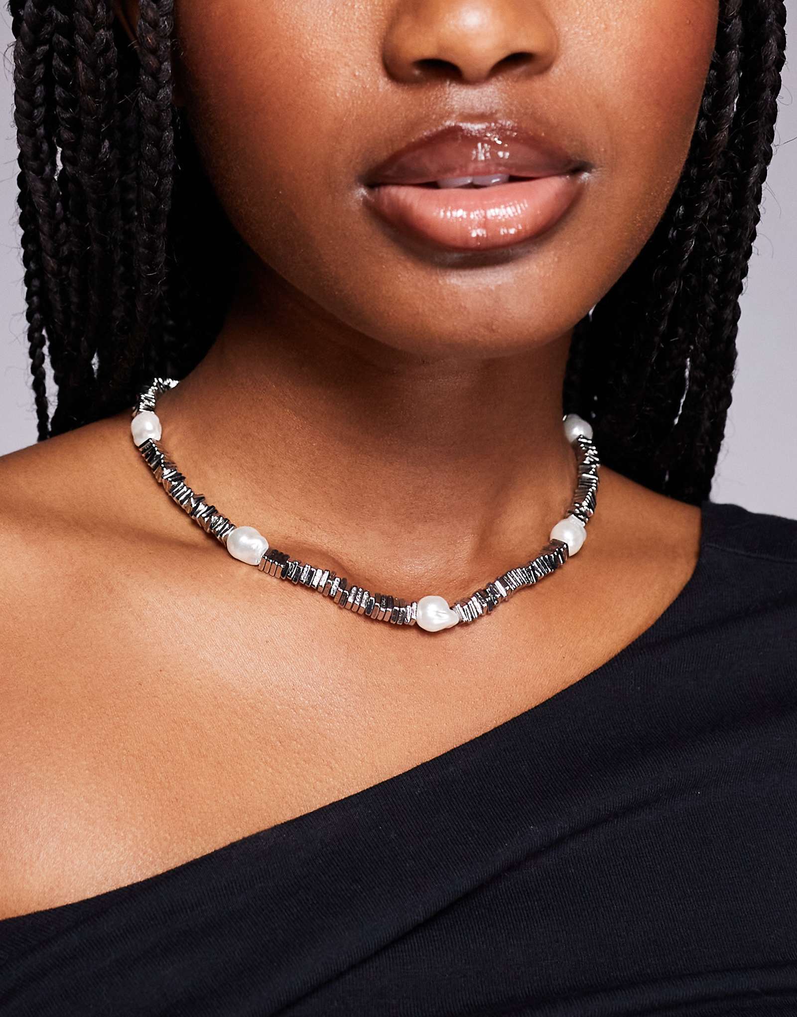 Массивное колье ALDO amelinna на цепочке из серебра с жемчугом