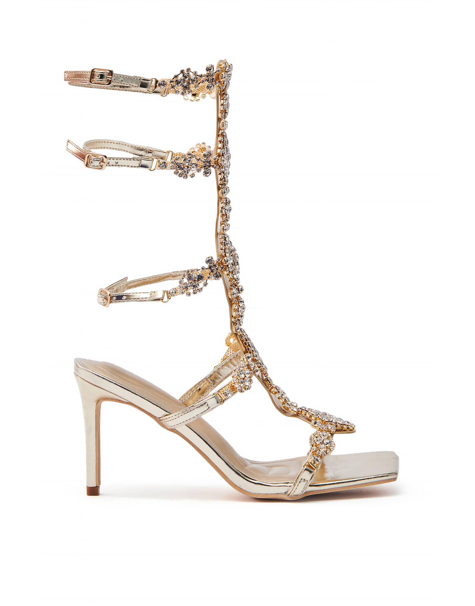 Золотые босоножки на каблуке, украшенные жонкилем Azalea Wang