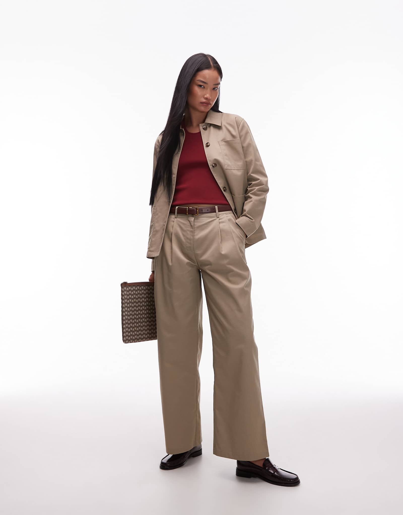 Широкие брюки с рельефной складкой спереди, сшитые на заказ из камня - часть комплекта