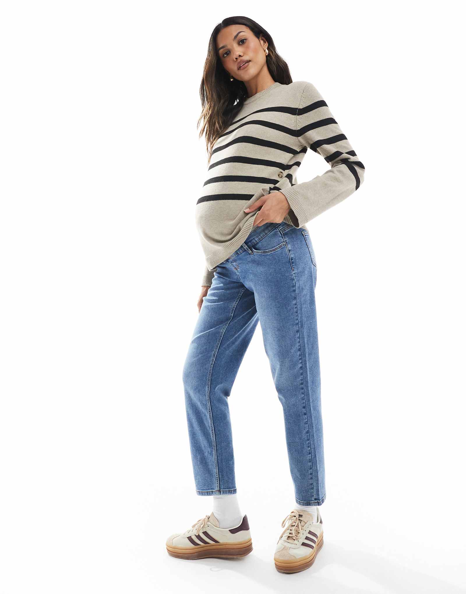 Джинсы прямого кроя для беременных Mamalicious с мягкой резинкой по низу, средне-синего цвета