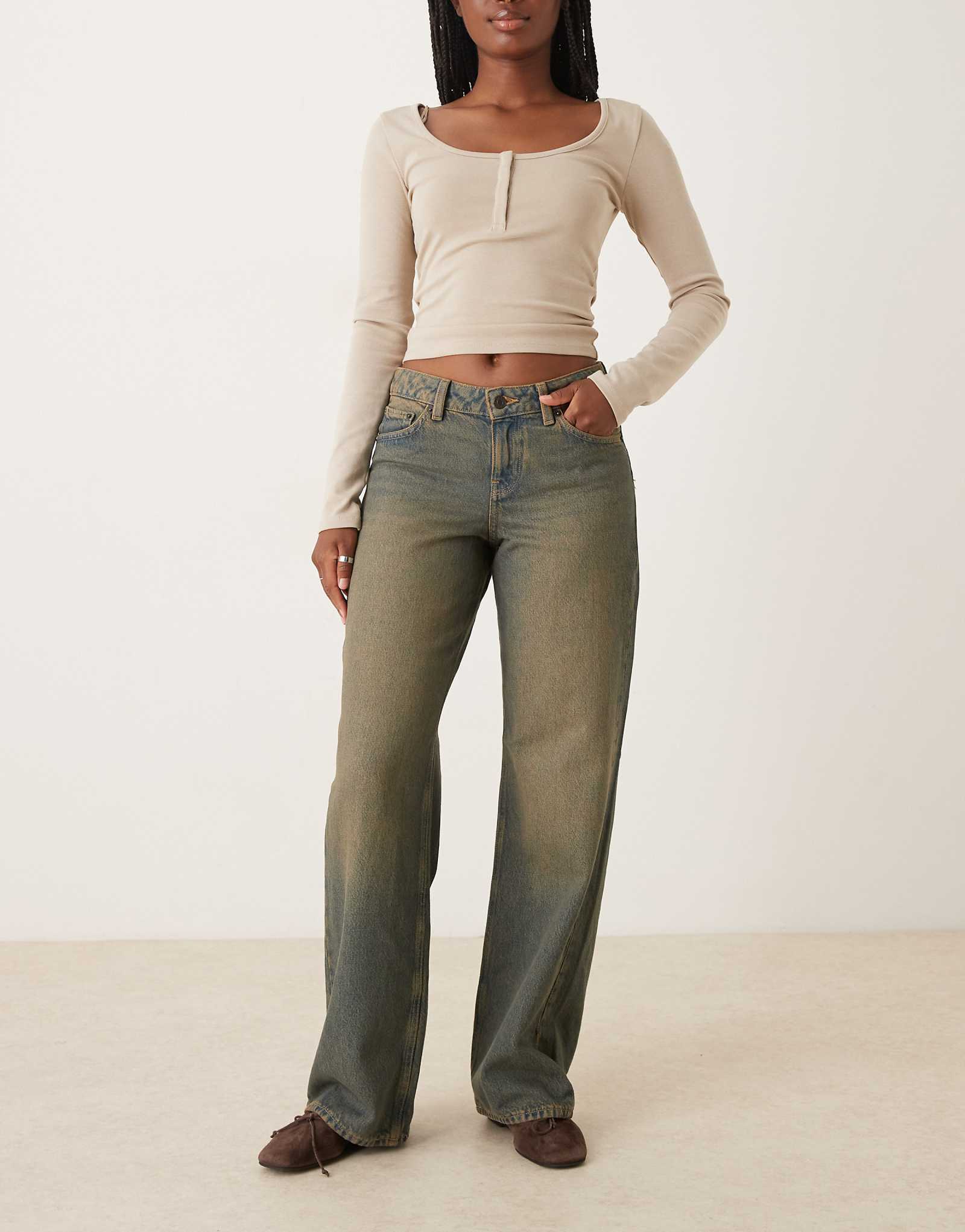 Джинсы JJXX Palermo с широкой посадкой и низкой посадкой в темном винтажном стиле 16290₽