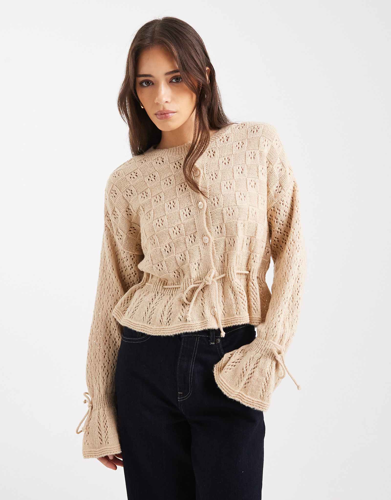 Вязаный кардиган Мисс Селфридж с оборками на талии из овсяной муки 10790₽