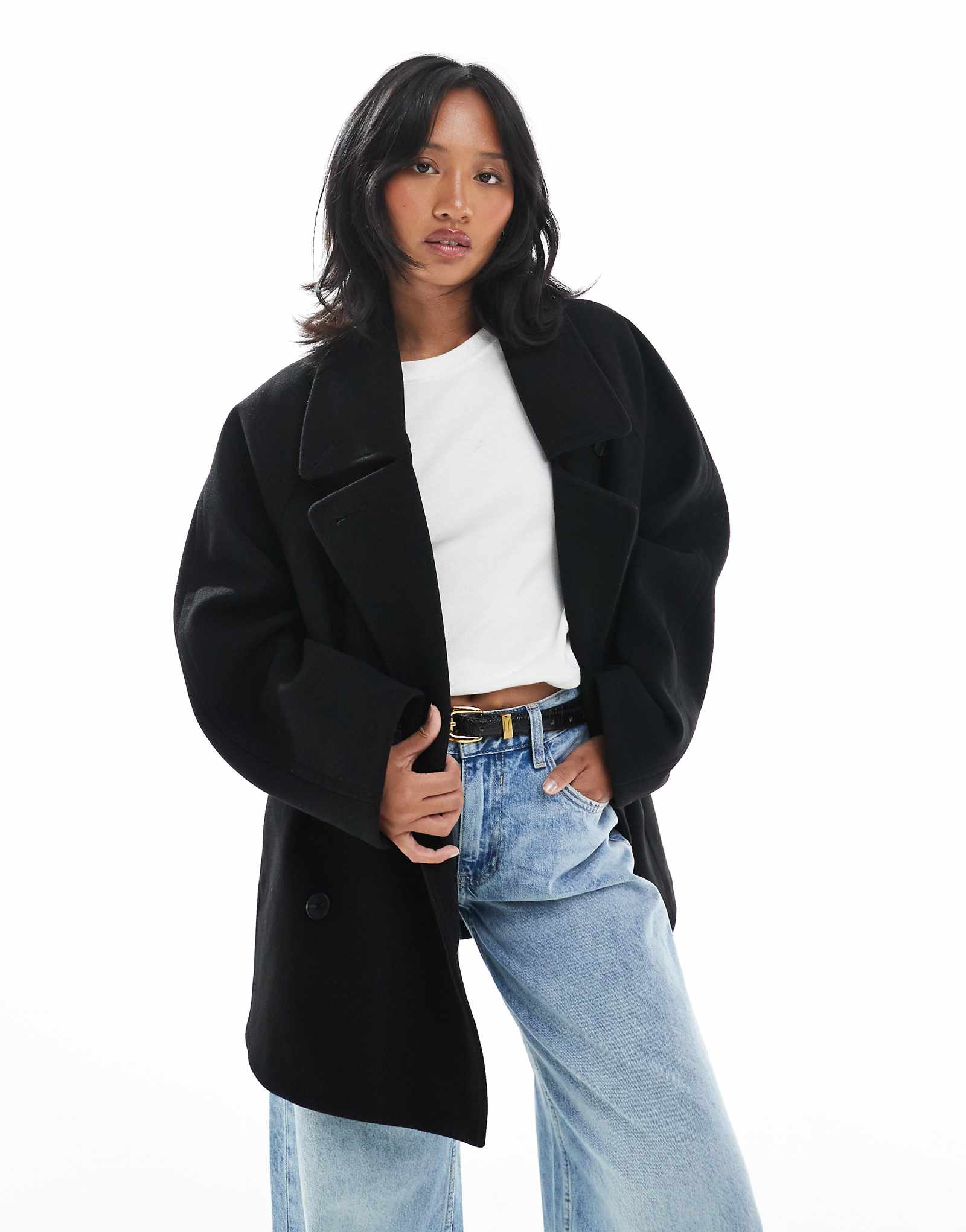 ДИЗАЙНЕРСКОЕ черное пальто в горошек средней длины Petite oversize от ASOS DESIGN 22290₽