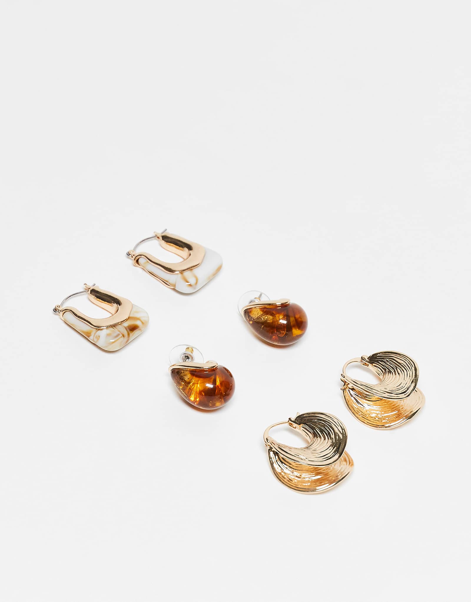 Набор из 3 сережек ALDO gligoni, выполненных из золота и коричневой смолы