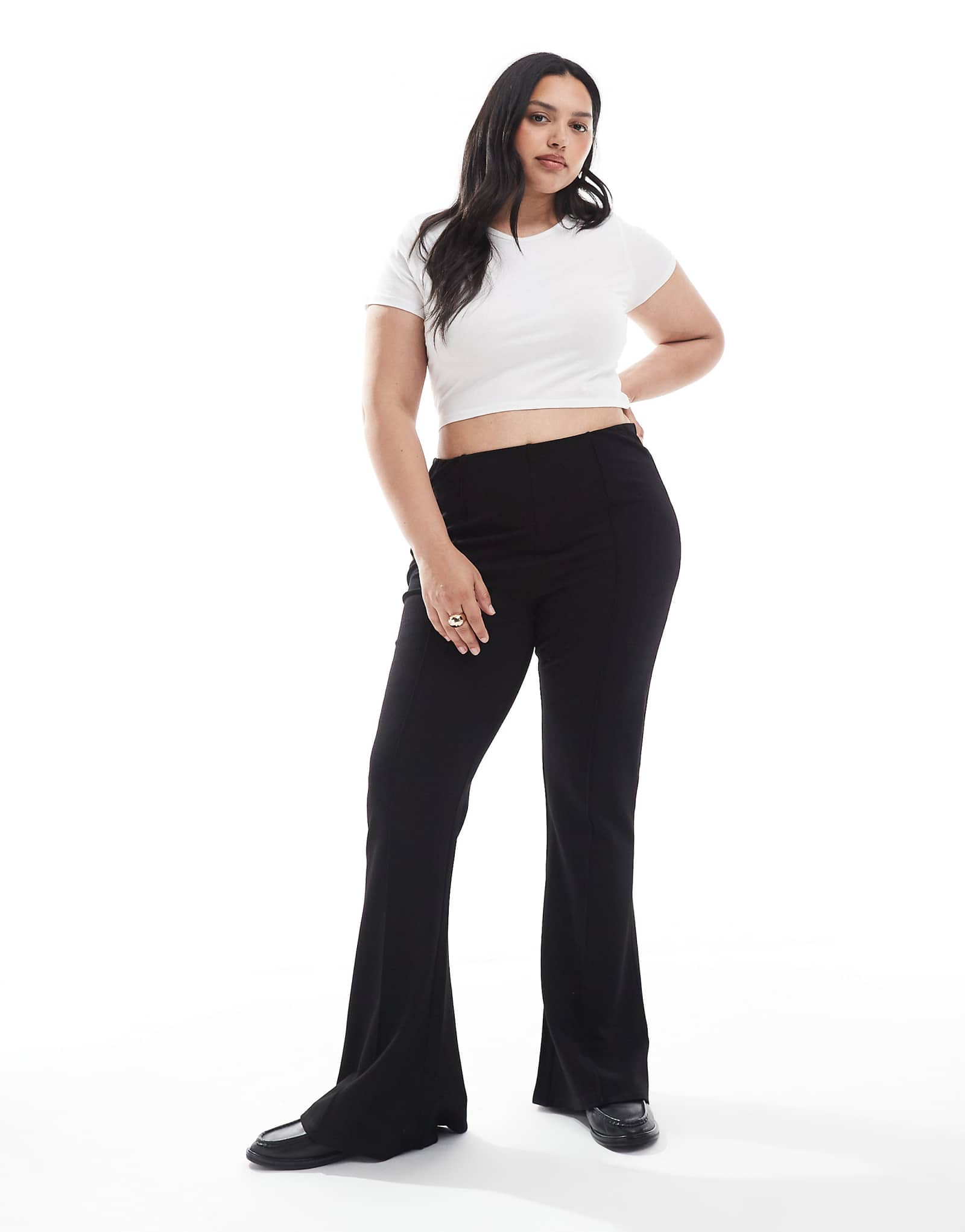 Брюки-клеш ASOS DESIGN Curve ponte черного цвета с застежкой-молнией 7090₽