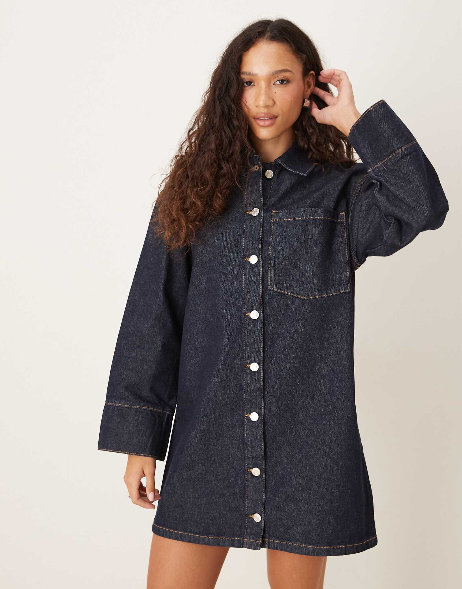 От ASOS DESIGN джинсовые оверсайз с длинным рукавом платье рубашка в полоскание стирка 9890₽