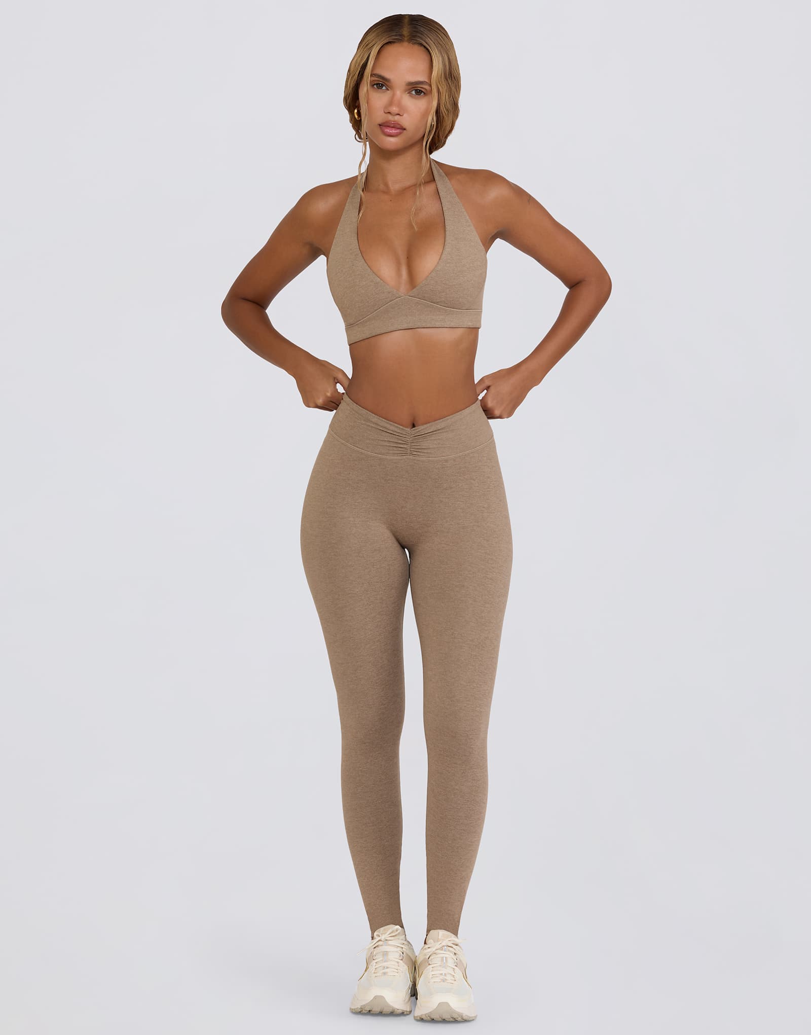 Леггинсы средней посадки с рюшами Bo+Tee из вереска цвета мокко