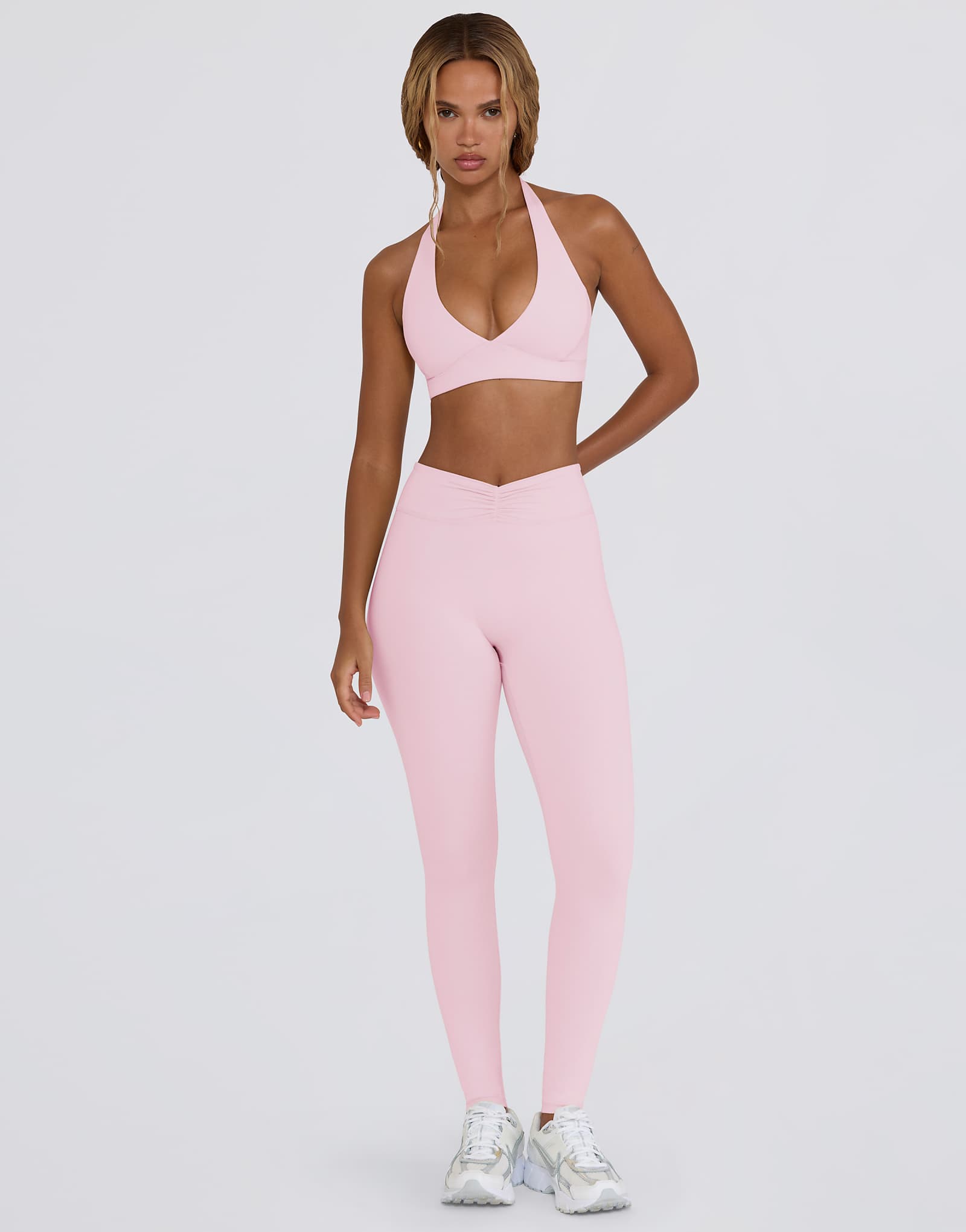 Леггинсы средней посадки с рюшами Bo + Tee розового цвета в полоску