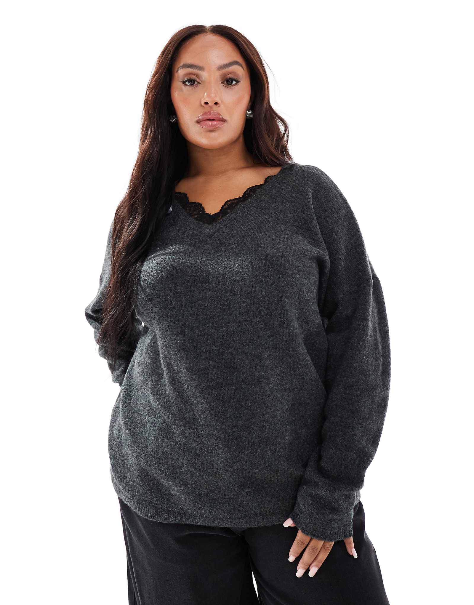 Двусторонний свитер ONLY Curve темно-серого цвета