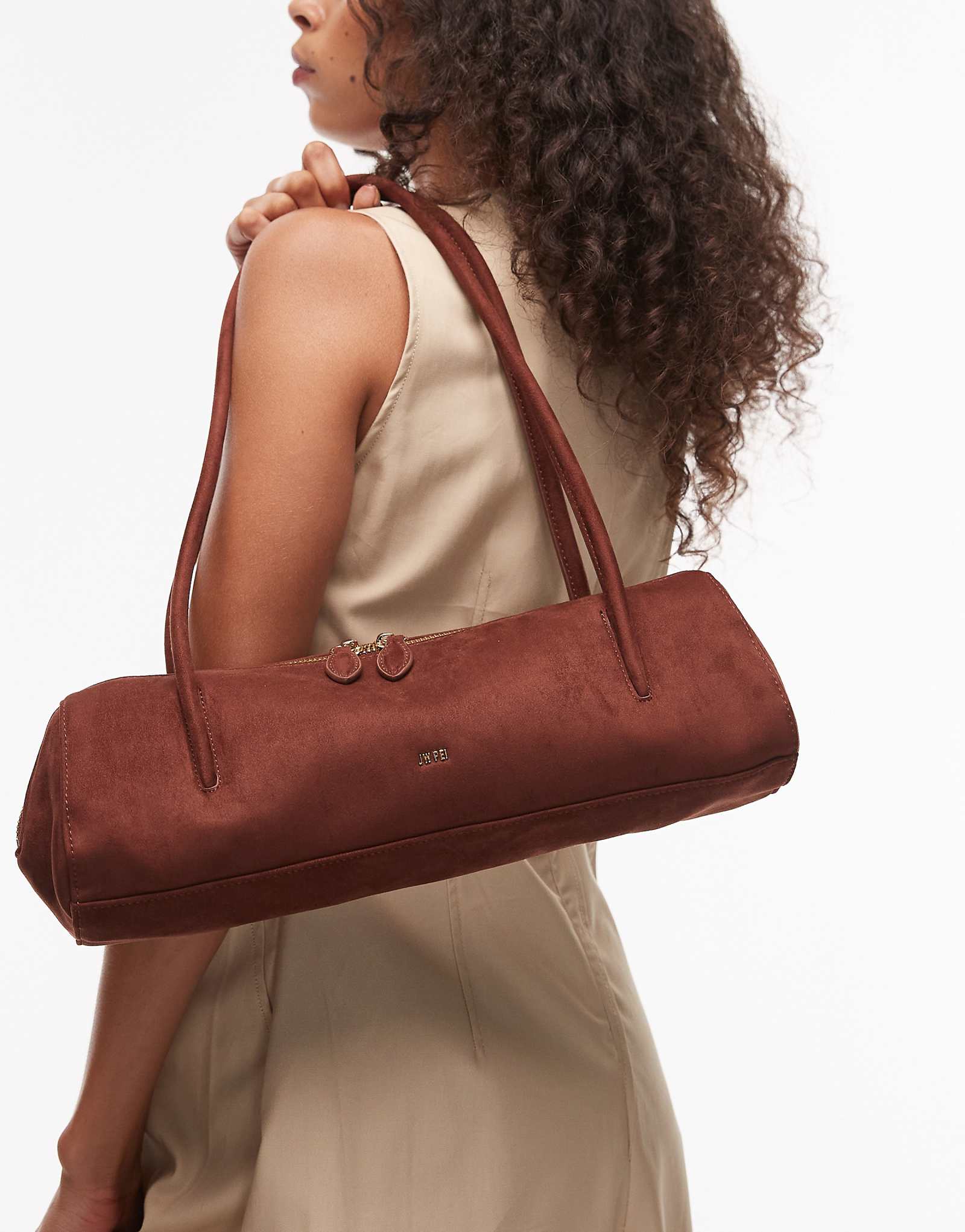 Сумка через плечо из искусственной замши в багетном стиле JW PEI Nova коричневого цвета