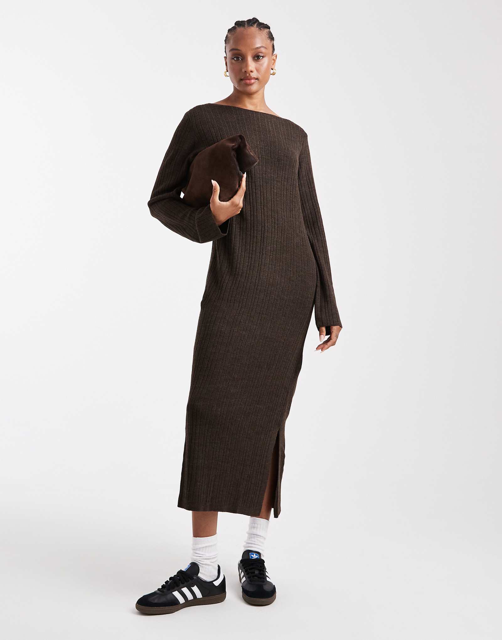 ЕДИНСТВЕННОЕ длинное трикотажное платье макси шоколадно-коричневого цвета