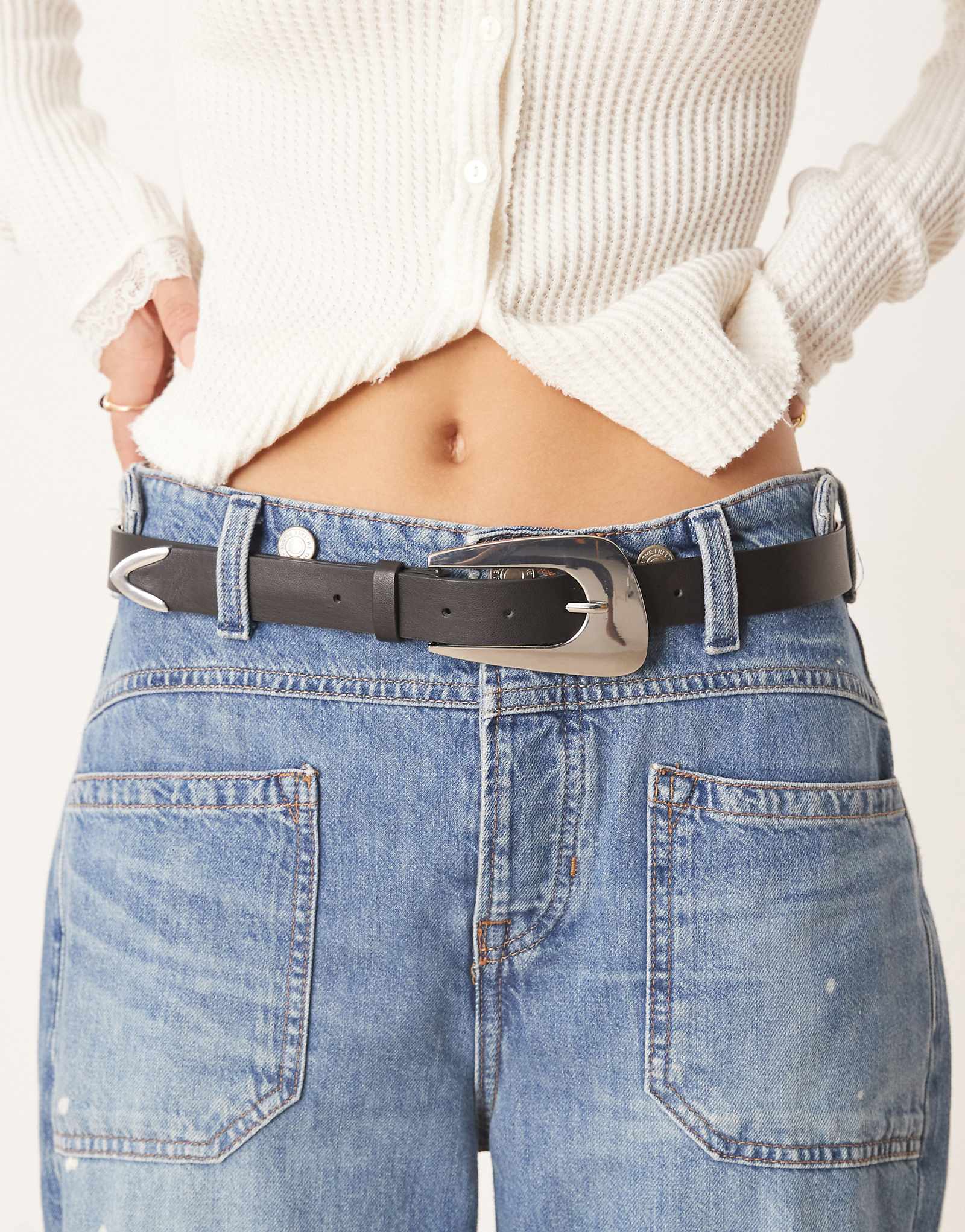 Набедренный ремень из трикотажа Gina с серебряной пряжкой черного цвета