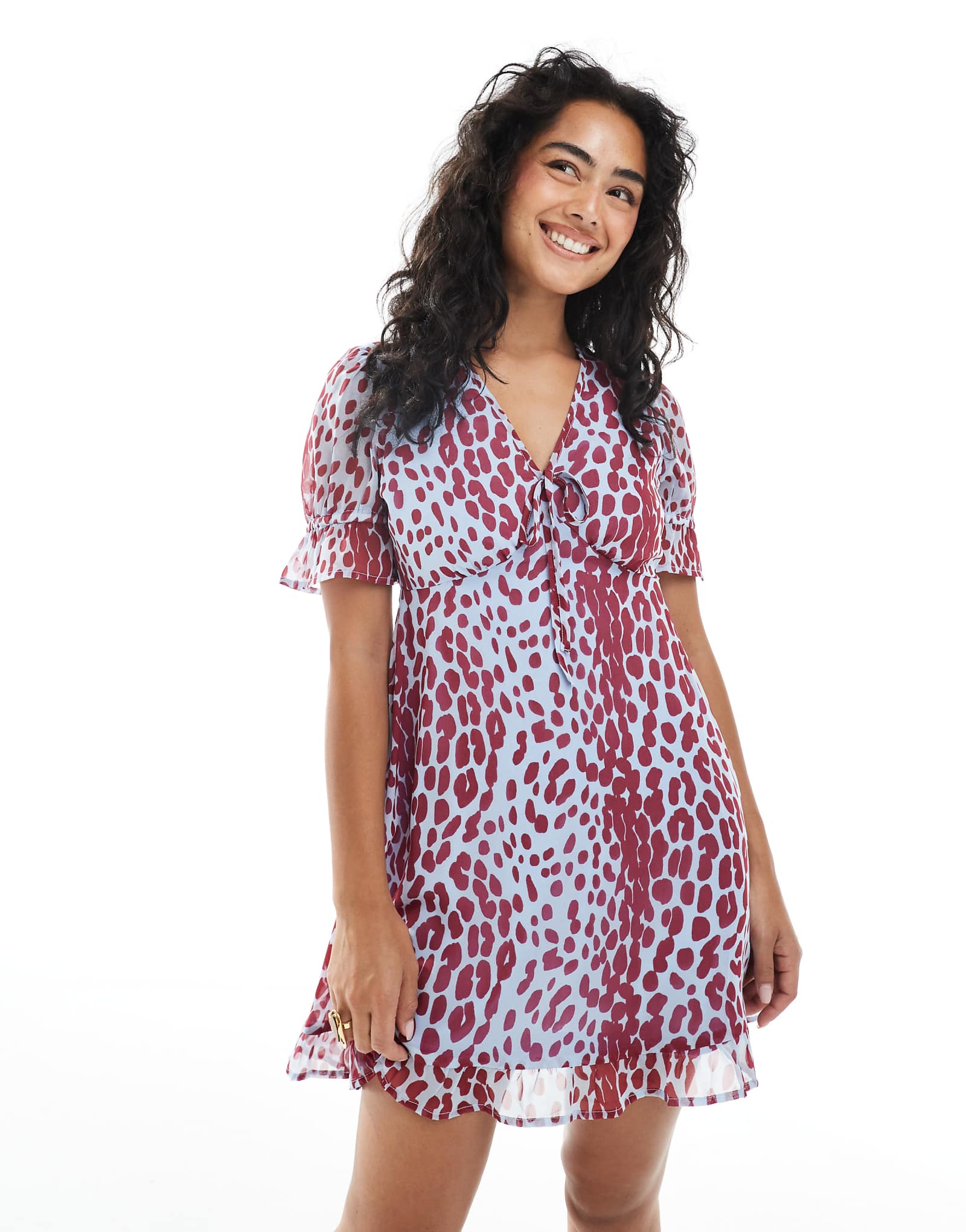 Мини-платье с леопардовым принтом и B-образным вырезом для девочек от Wednesday в синих и бордовых тонах