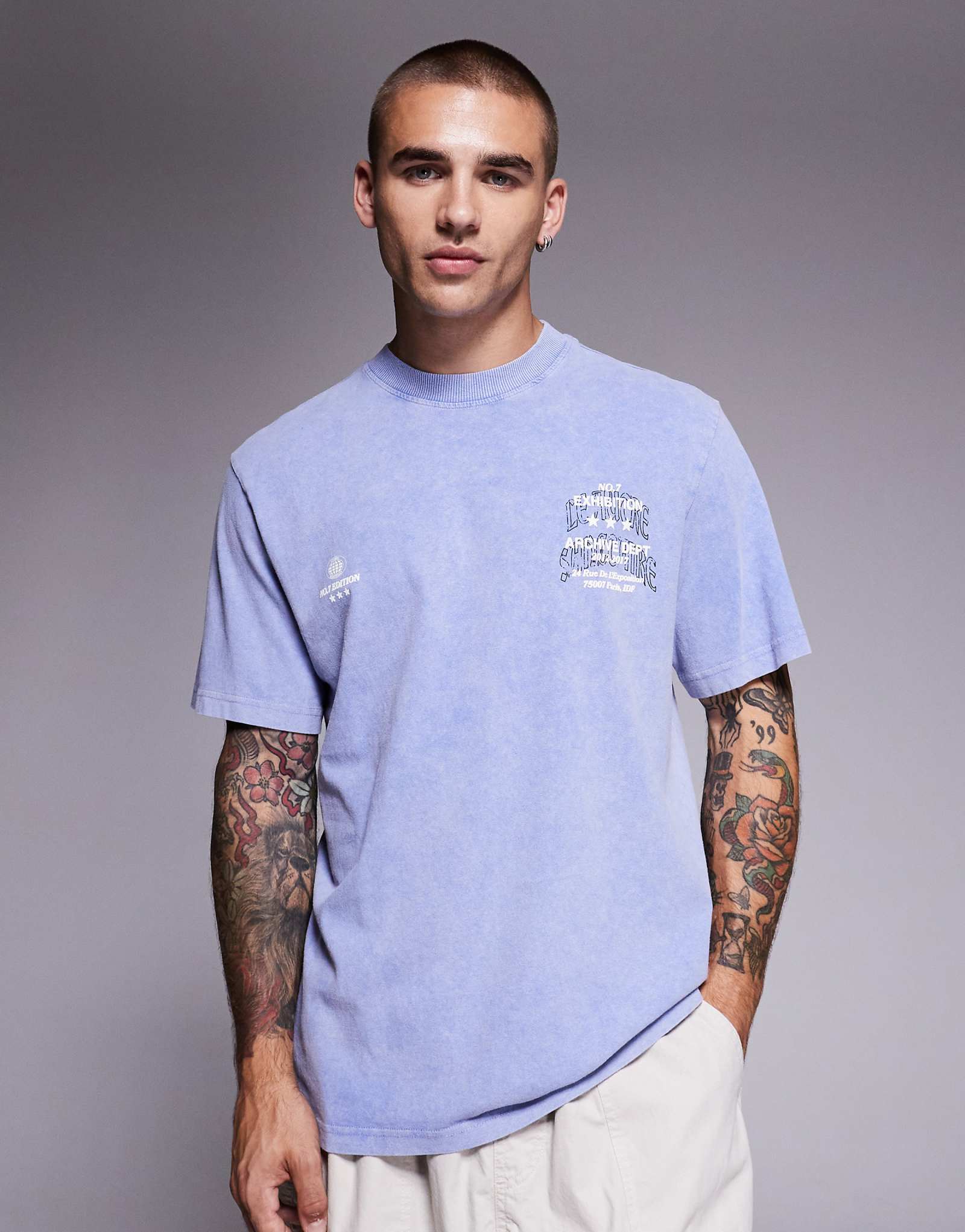 Выстиранная футболка River Island archive светло-голубого цвета 9790₽