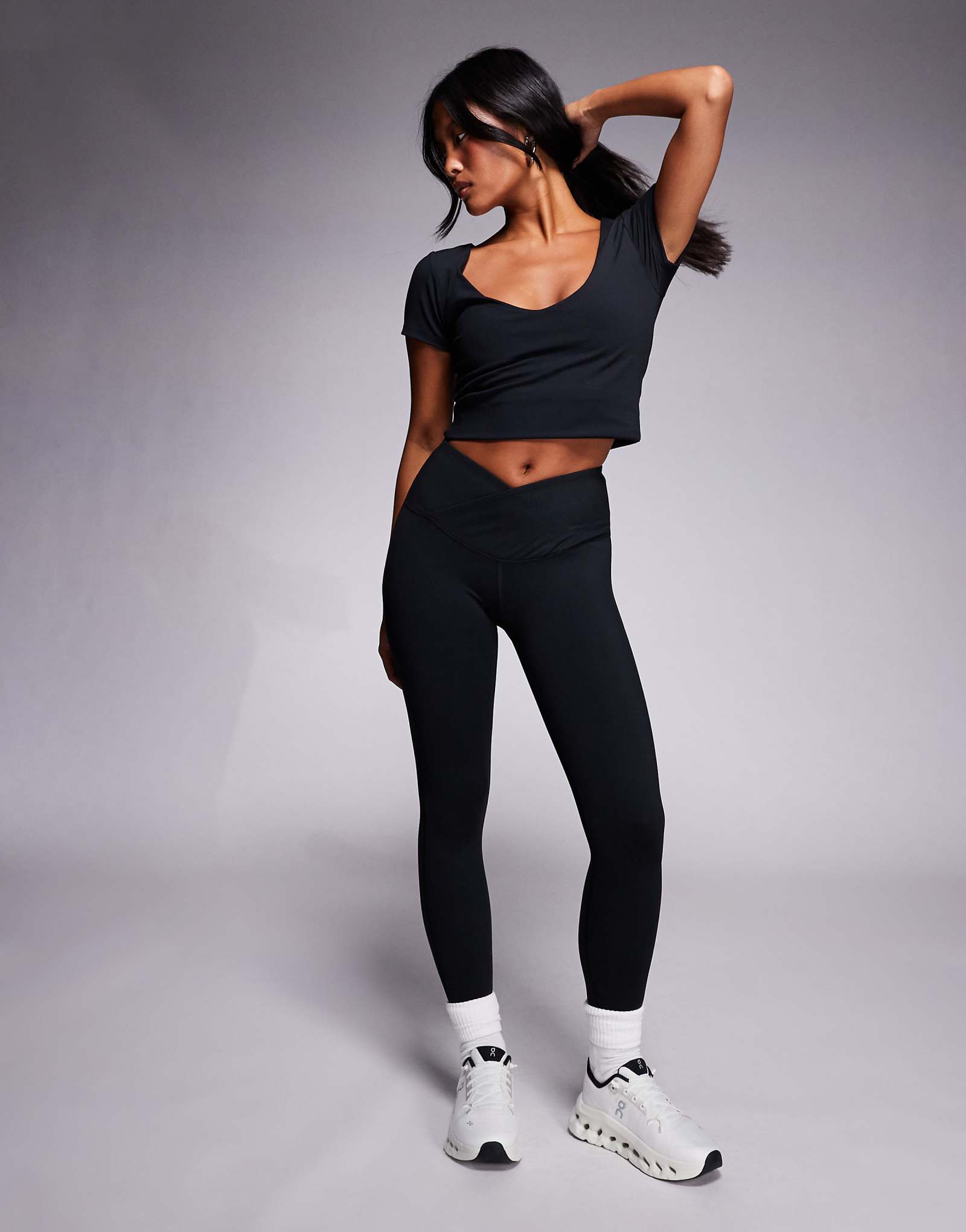 4505 Черные леггинсы для йоги Petite Icon soft touch с запахом на талии